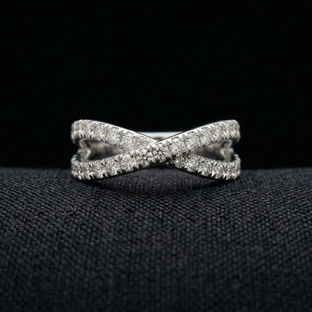 0.52 CT Round Diamond Crossover Ring | Modern Open Design | IGI Certified