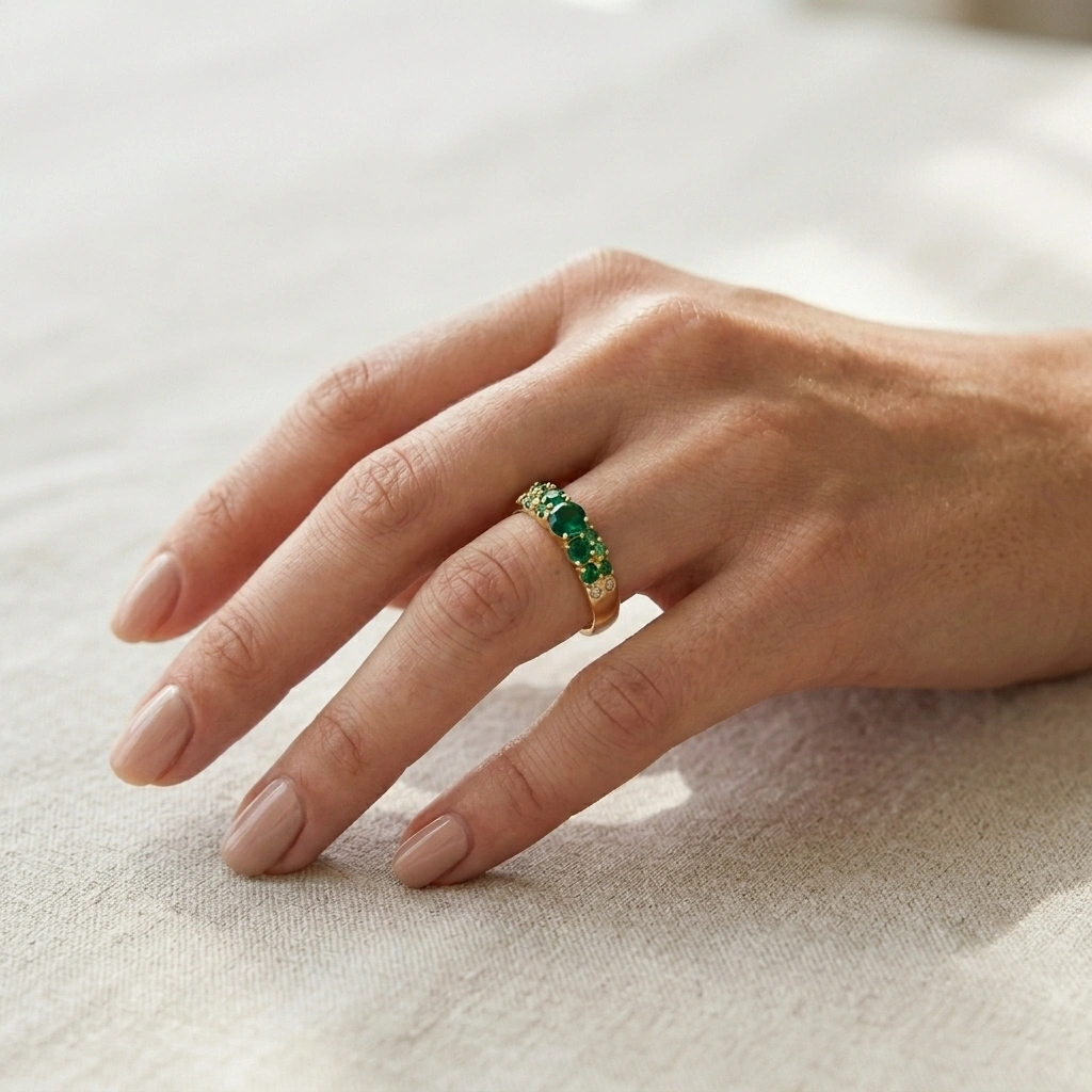 0.60 TCW Fancy Intense Green Diamond Statement RIng | Solid 9KT Yellow Gold  view 6