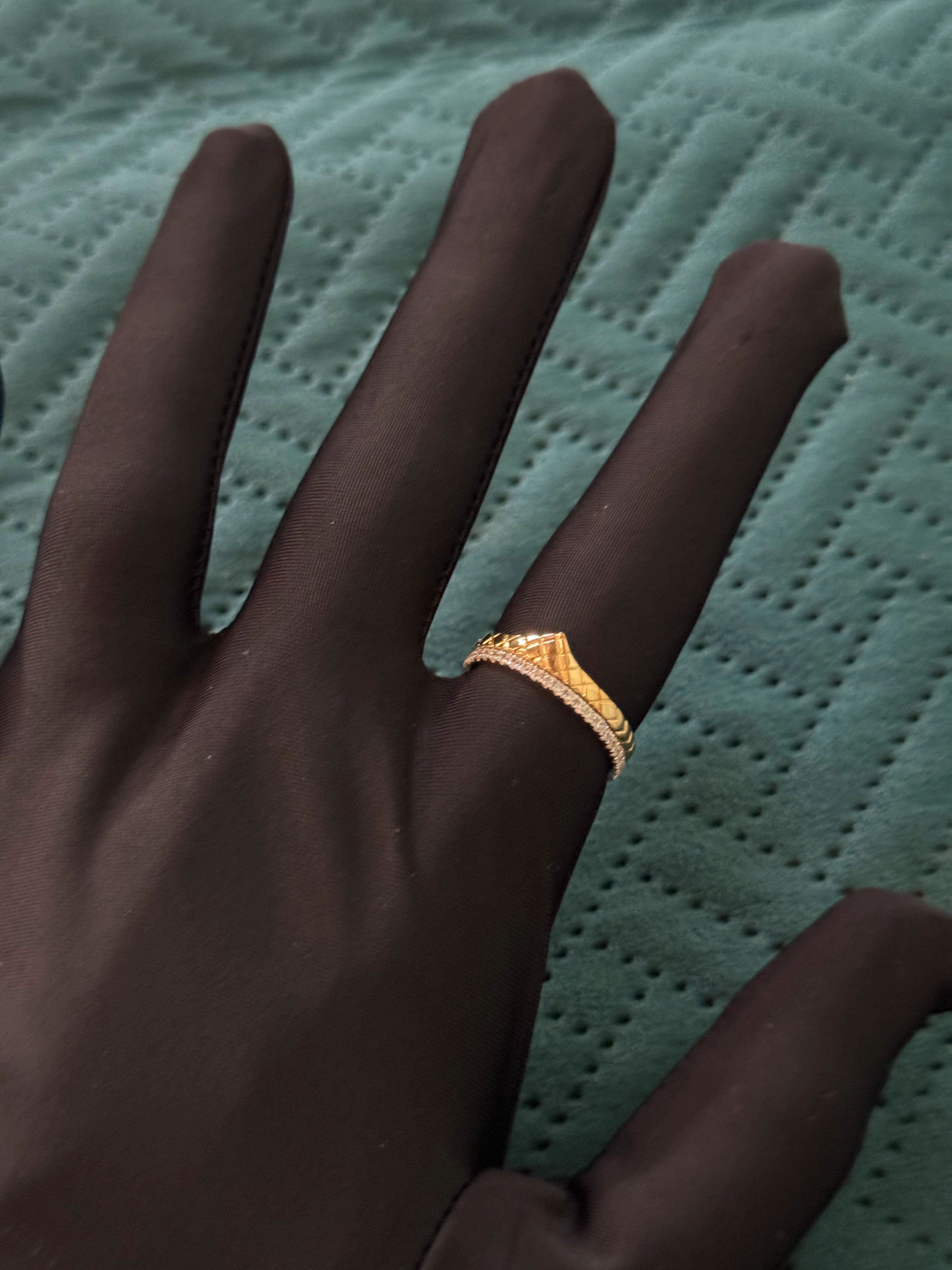 9K Yellow Gold Round Diamond Engagement & Wedding Ring view 5