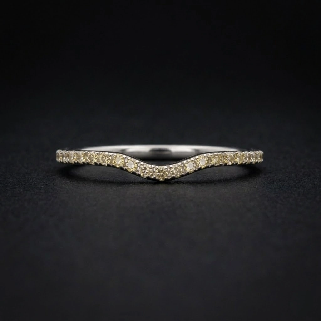 Curved Diamond Wedding Band, 9K Gold V Ring, 0.35 CT Fancy Colour Diamonds