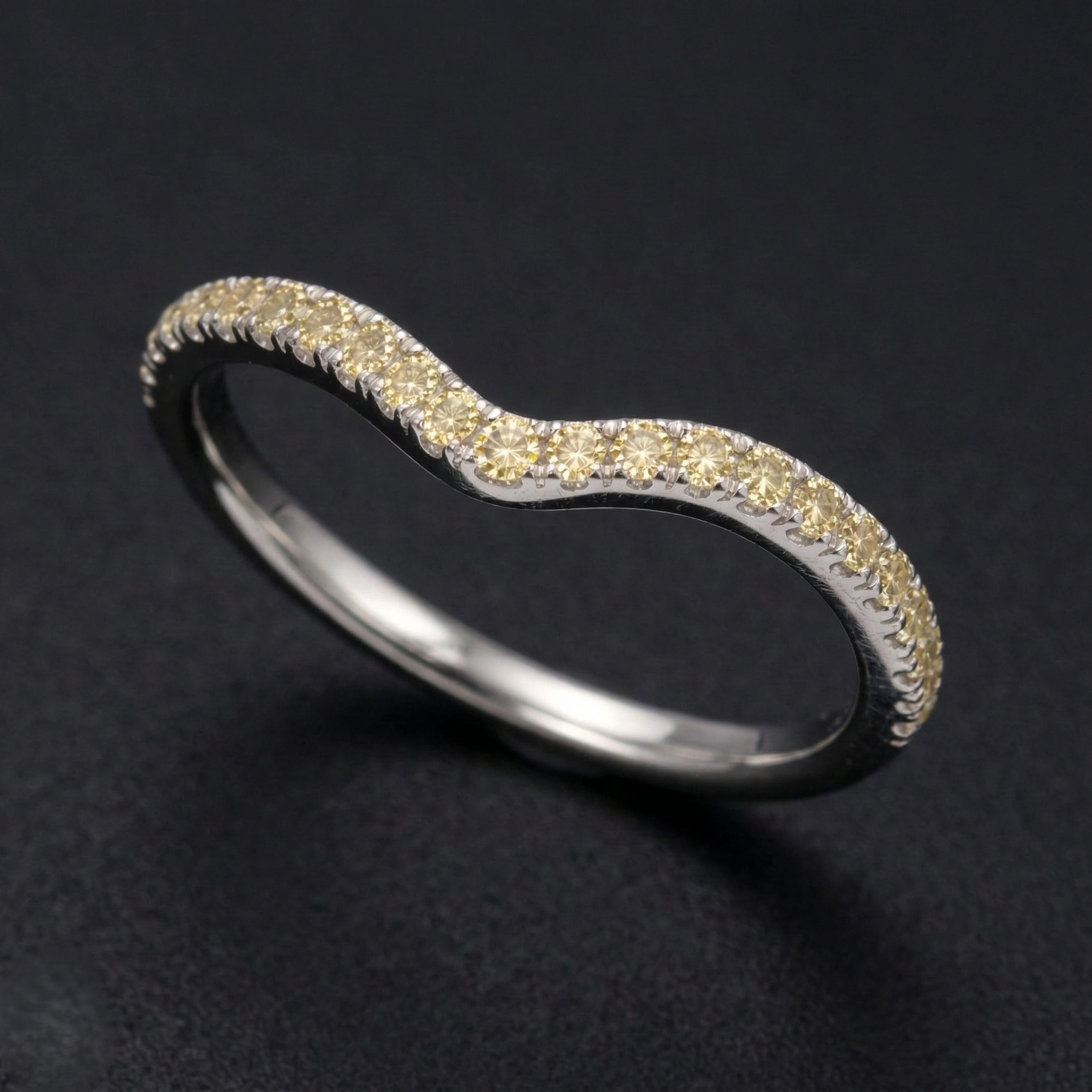 Curved Diamond Wedding Band, 9K Gold V Ring, 0.35 CT Fancy Colour Diamonds view 3