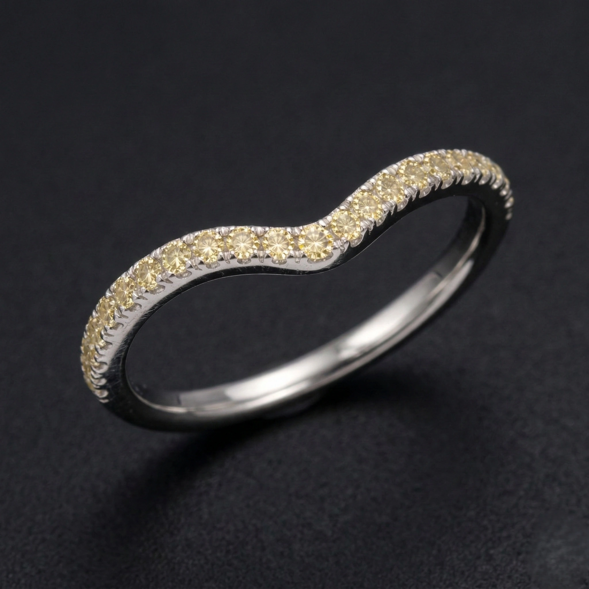 Curved Diamond Wedding Band, 9K Gold V Ring, 0.35 CT Fancy Colour Diamonds view 4