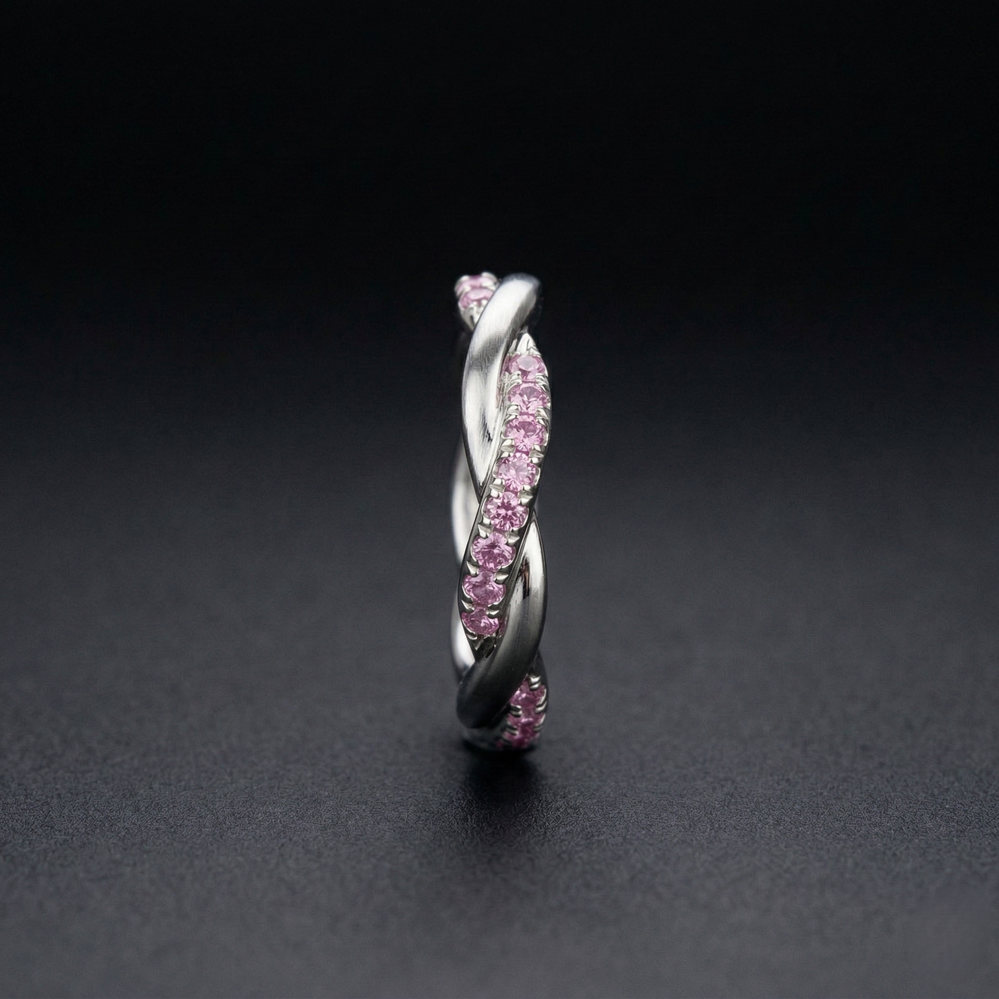 Elegant Twisted Pink Diamond Ring in 9K White Gold, Modern Diamond Band, Women's Wedding Ring, Fine Jewelry Gift view 3