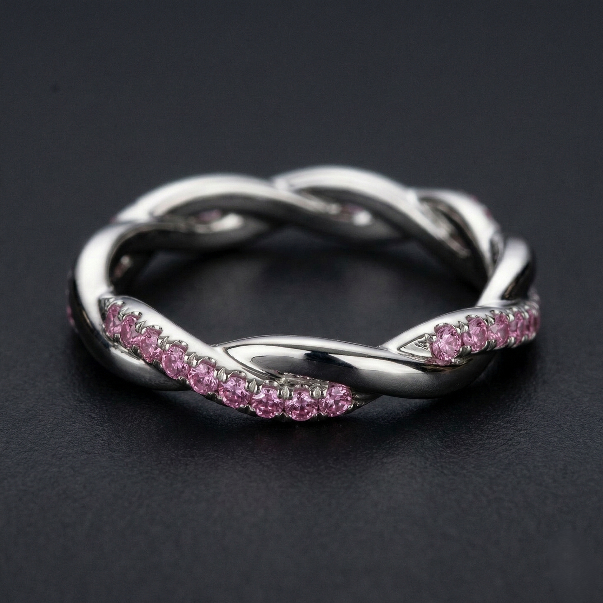 Elegant Twisted Pink Diamond Ring in 9K White Gold, Modern Diamond Band, Women's Wedding Ring, Fine Jewelry Gift view 4