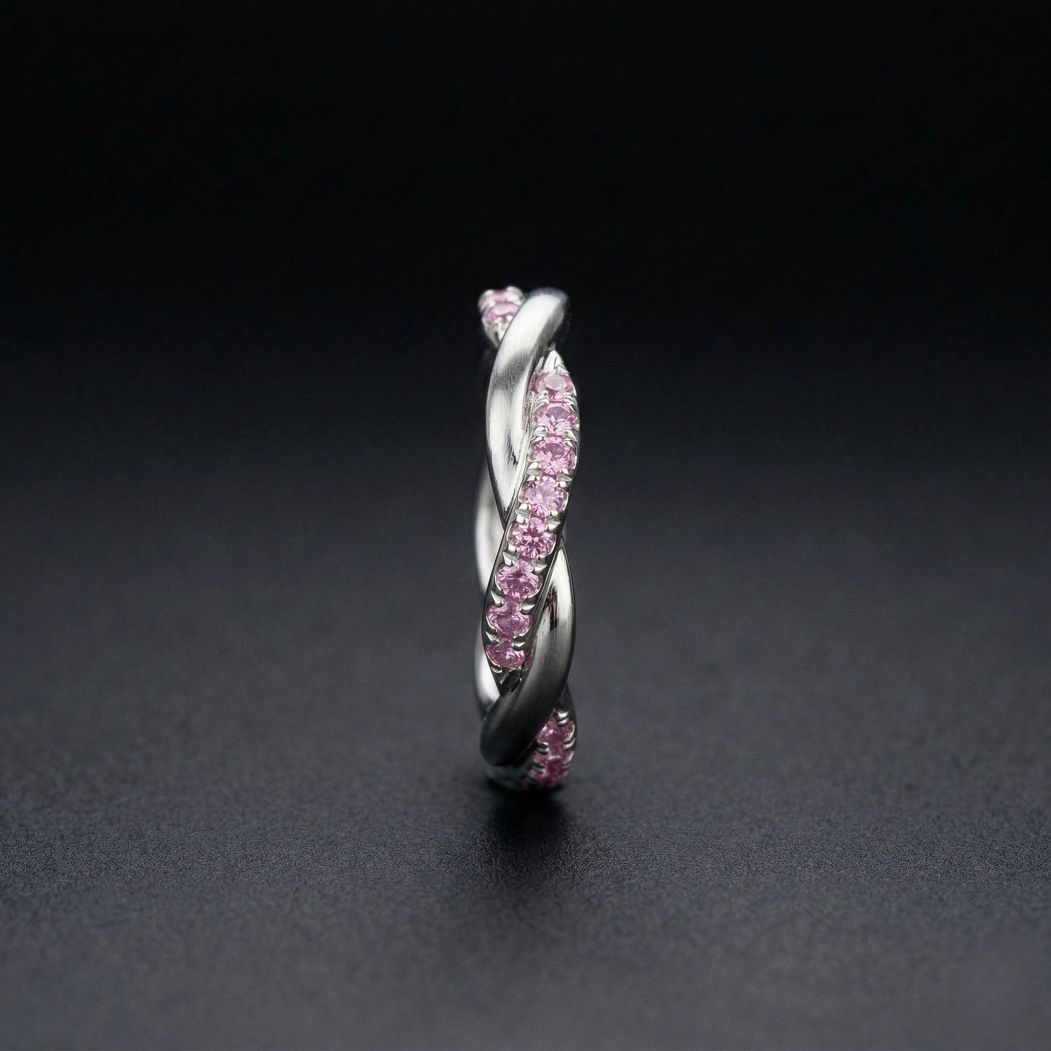 Elegant Twisted Pink Diamond Ring in 9K White Gold, Modern Diamond Band, Women's Wedding Ring, Fine Jewelry Gift view 6