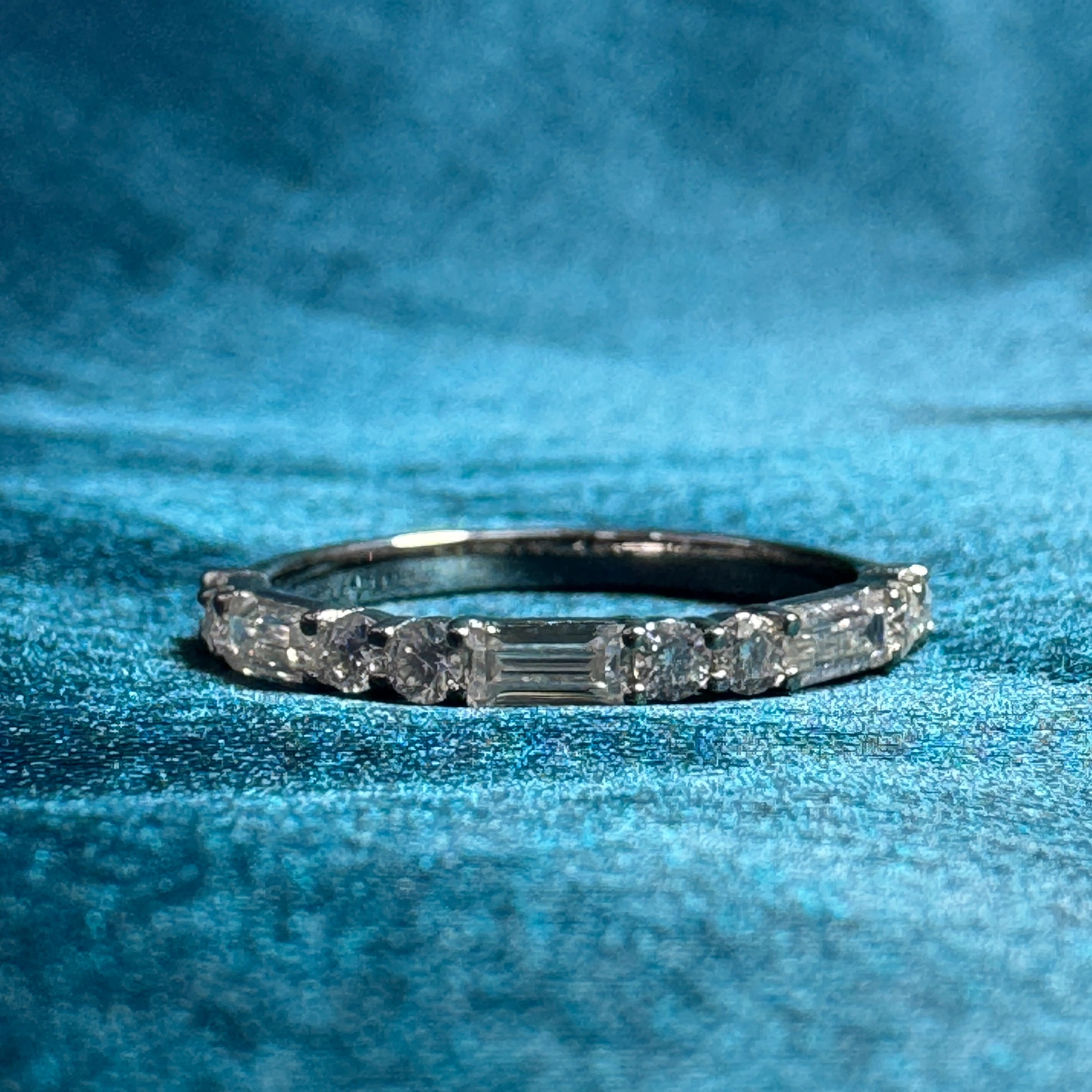 Luxury 0.62 CT Round & Baguette Diamond Ring in 9k White Gold for Women