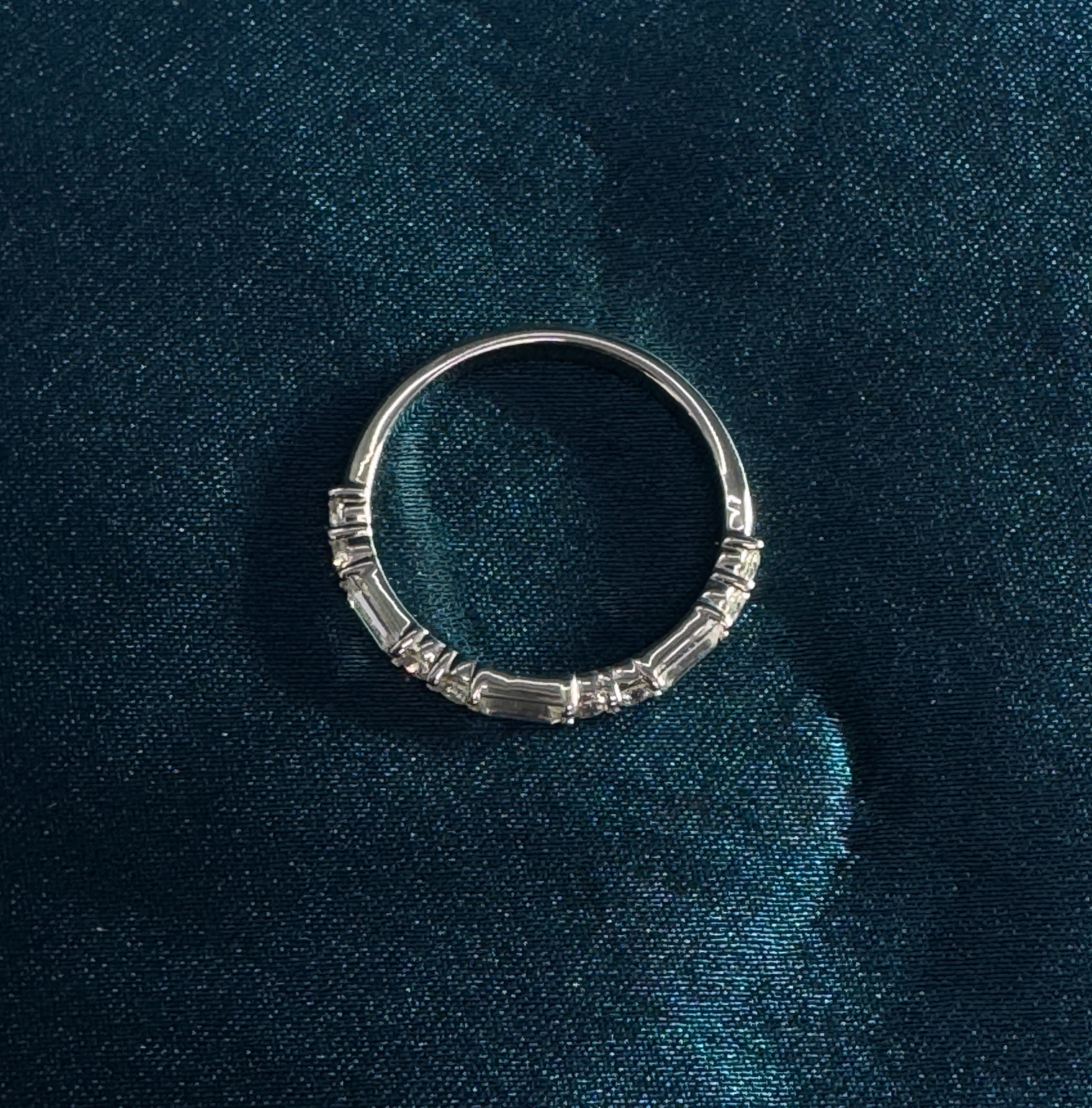 Luxury 0.62 CT Round & Baguette Diamond Ring in 9k White Gold for Women view 3