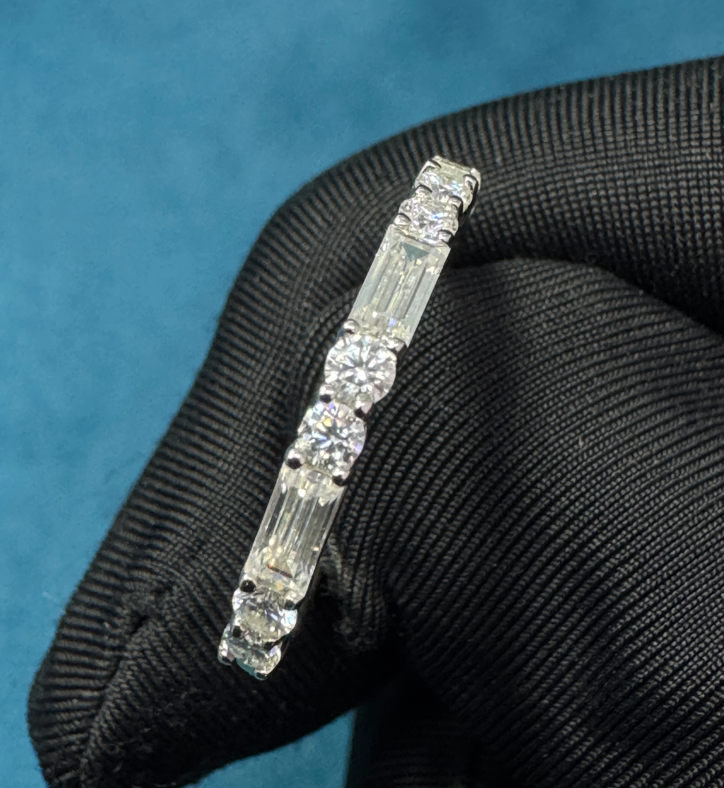 Luxury 0.62 CT Round & Baguette Diamond Ring in 9k White Gold for Women view 7