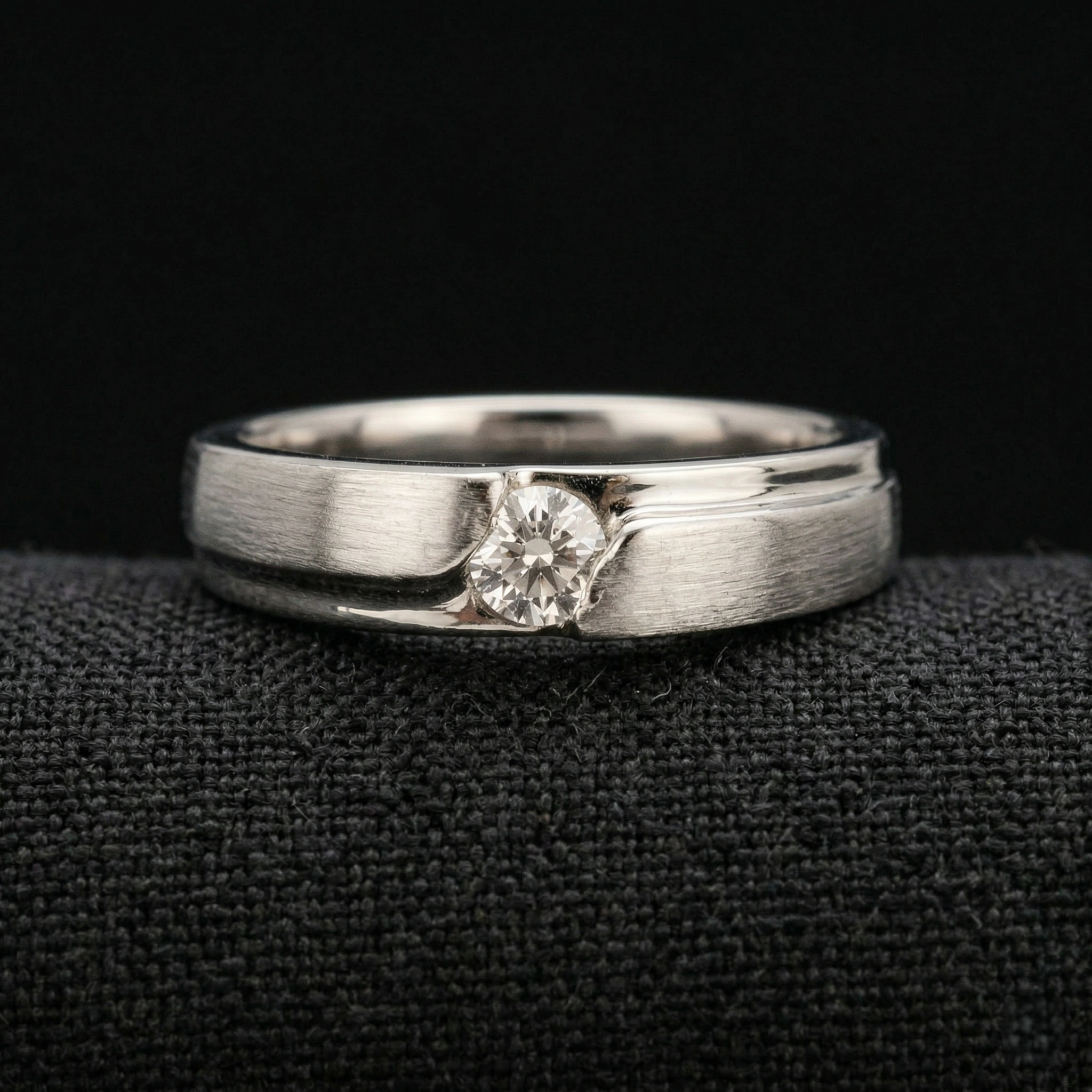 0.10 CT Round Diamond Men's Solitaire Band Ring | Platinum 950