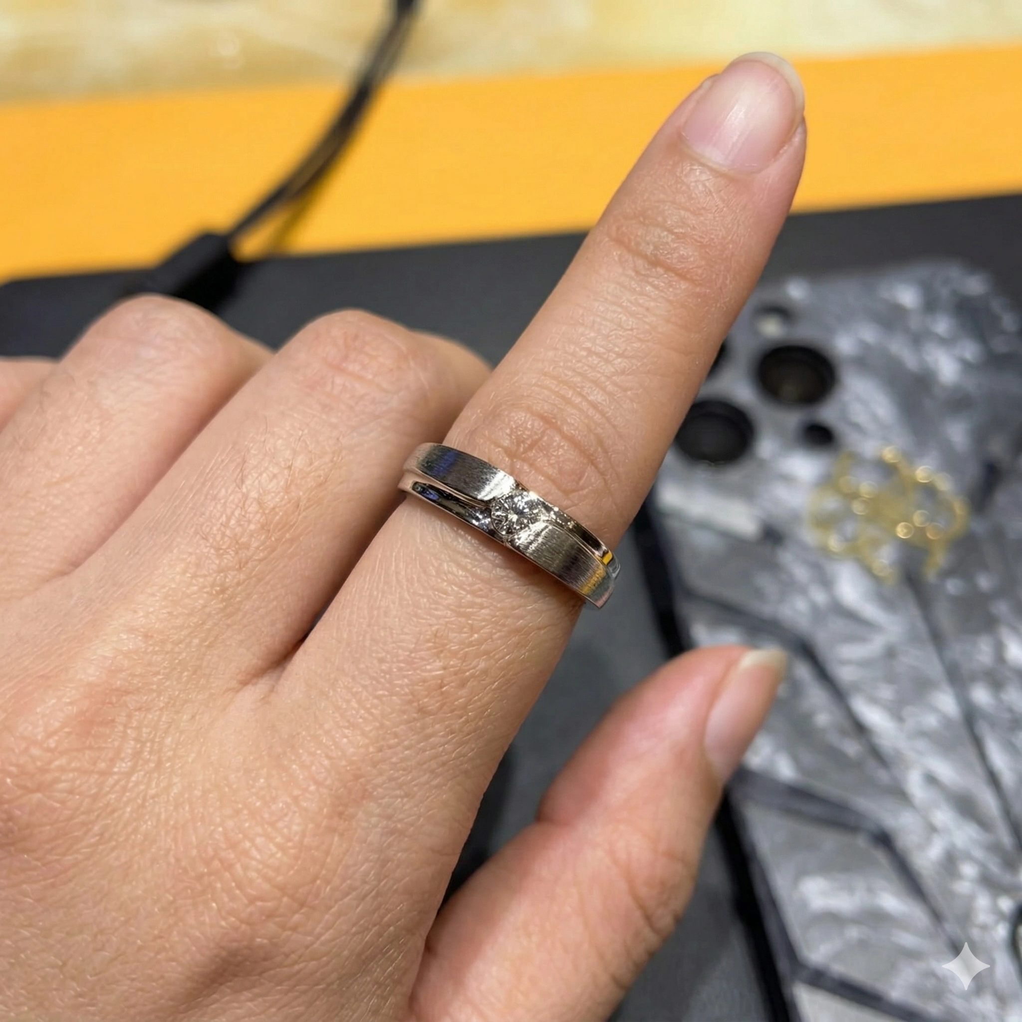 0.10 CT Round Diamond Men's Solitaire Band Ring | Platinum 950 view 5