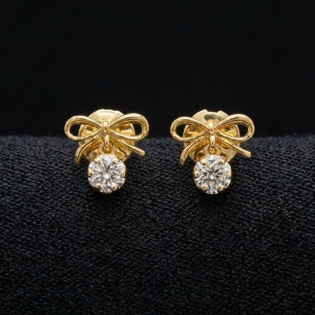 0.14 TCW Diamond Designer Stud Earrings | 18KT Yellow Gold | 1.73 Grams | IGI Certified