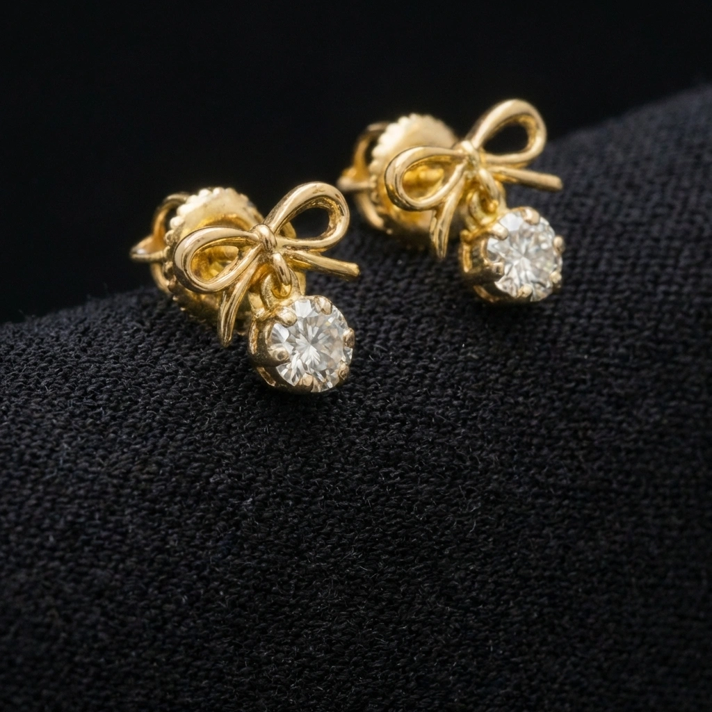 0.14 TCW Diamond Designer Stud Earrings | 18KT Yellow Gold | 1.73 Grams | IGI Certified view 3