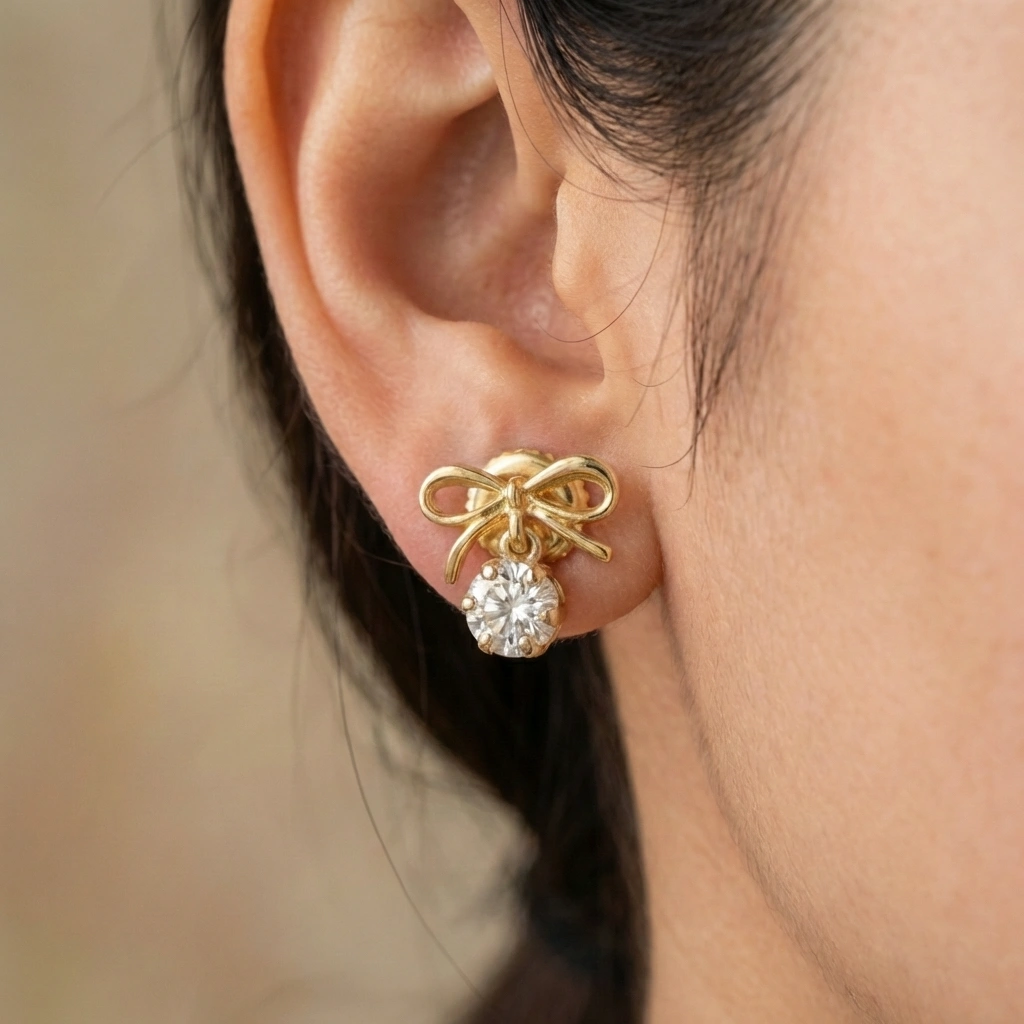 0.14 TCW Diamond Designer Stud Earrings | 18KT Yellow Gold | 1.73 Grams | IGI Certified view 4