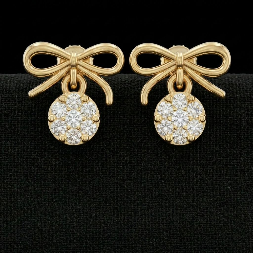 0.14 TCW Diamond Designer Stud Earrings | 18KT Yellow Gold | 1.73 Grams | IGI Certified
