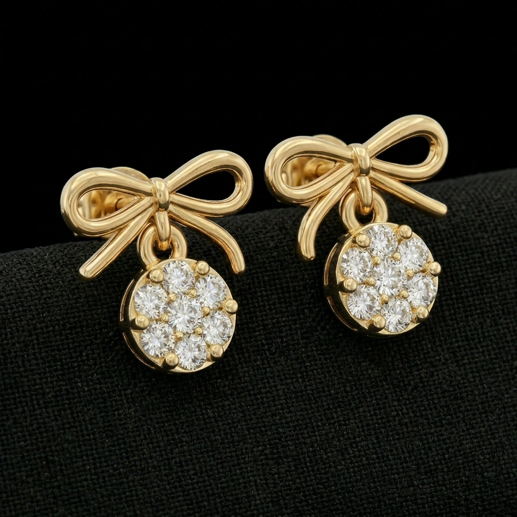 0.14 TCW Diamond Designer Stud Earrings | 18KT Yellow Gold | 1.73 Grams | IGI Certified view 3