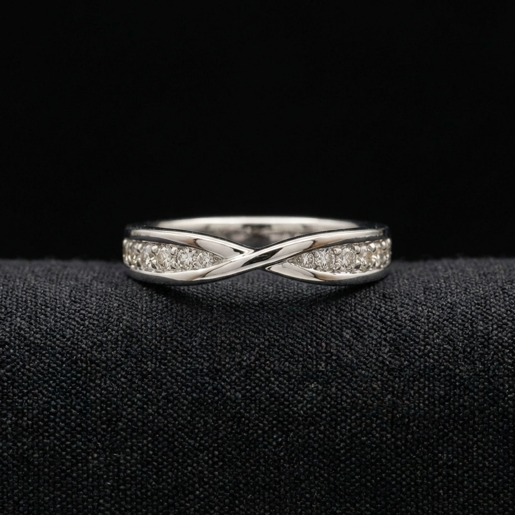 0.20 TCW Round Diamond Criss-Cross Statement Band | 18K White Gold | 3.98 Grams