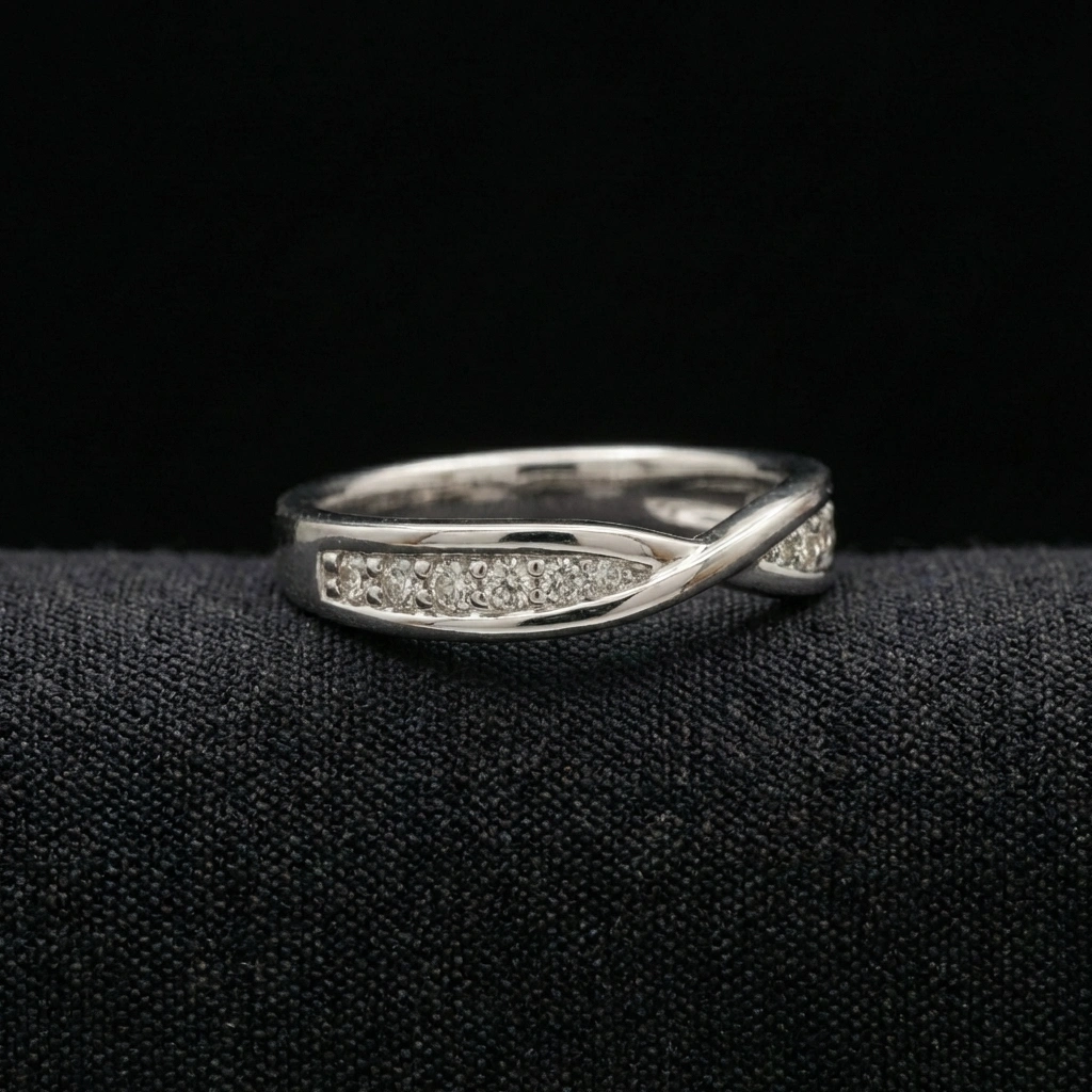 0.20 TCW Round Diamond Criss-Cross Statement Band | 18K White Gold | 3.98 Grams view 3