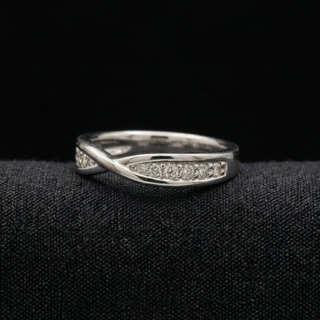 0.20 TCW Round Diamond Criss-Cross Statement Band | 18K White Gold | 3.98 Grams view 4