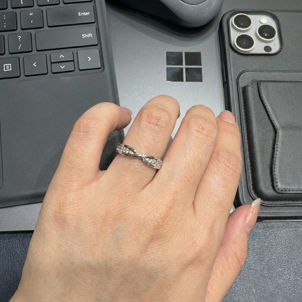 0.20 TCW Round Diamond Criss-Cross Statement Band | 18K White Gold | 3.98 Grams view 5