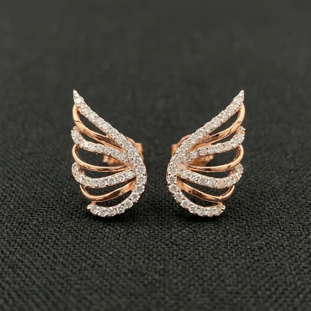 0.36 TCW Ethereal Wing Diamond Stud Earrings | Solid 18KT Rose Gold | Handcrafted Designer Jewelry