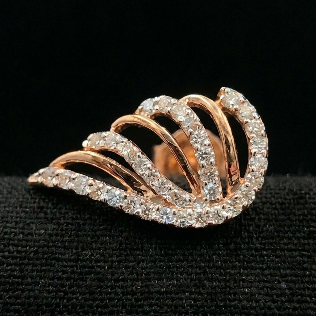 0.36 TCW Ethereal Wing Diamond Stud Earrings | Solid 18KT Rose Gold | Handcrafted Designer Jewelry view 3