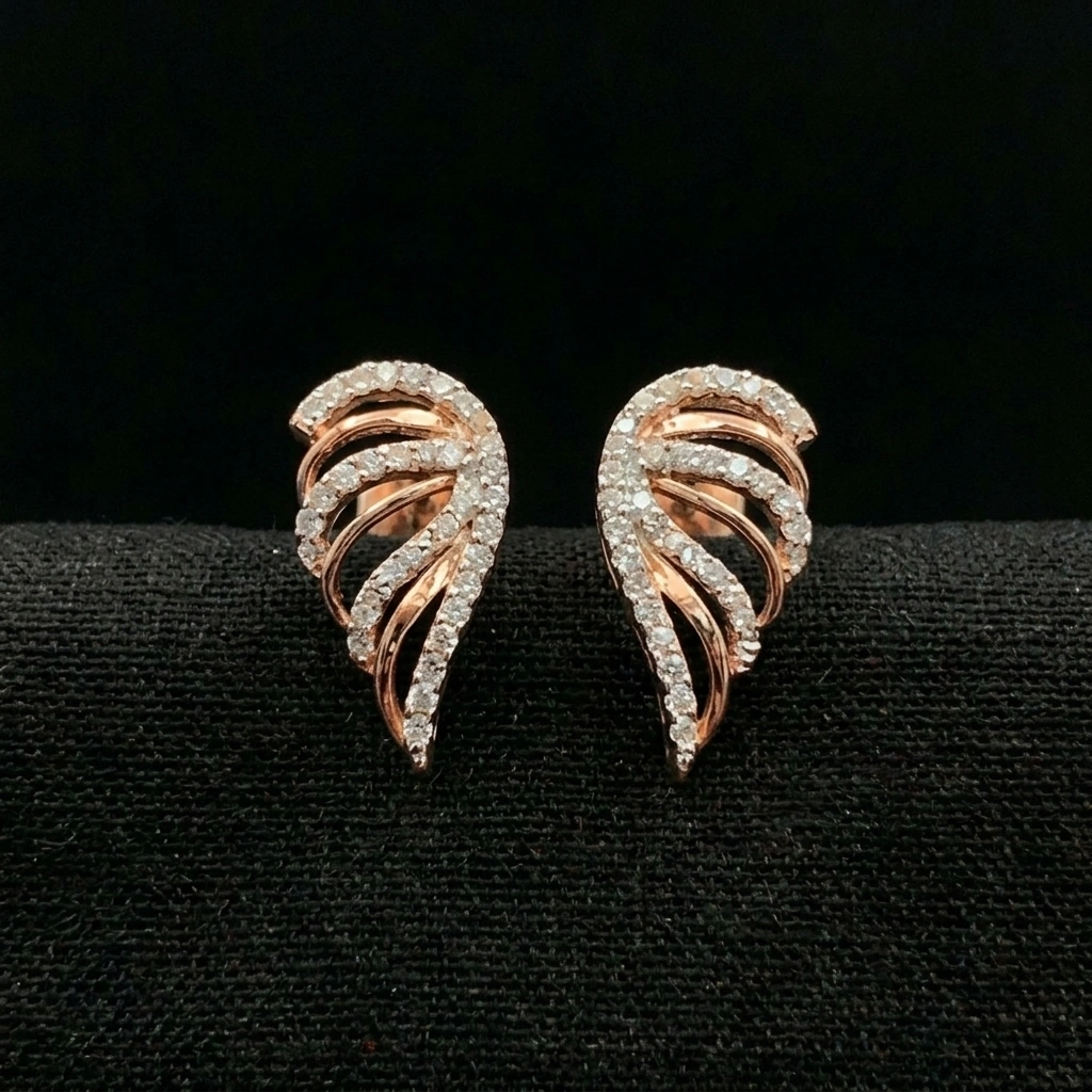 0.36 TCW Ethereal Wing Diamond Stud Earrings | Solid 18KT Rose Gold | Handcrafted Designer Jewelry view 4