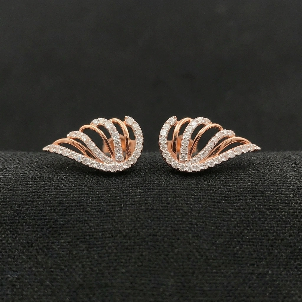 0.36 TCW Ethereal Wing Diamond Stud Earrings | Solid 18KT Rose Gold | Handcrafted Designer Jewelry view 5