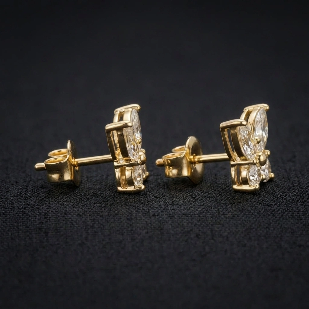 0.38 TCW Diamond Butterfly Stud Earrings | 18KT Yellow Gold | Marquise & Round Cut view 4