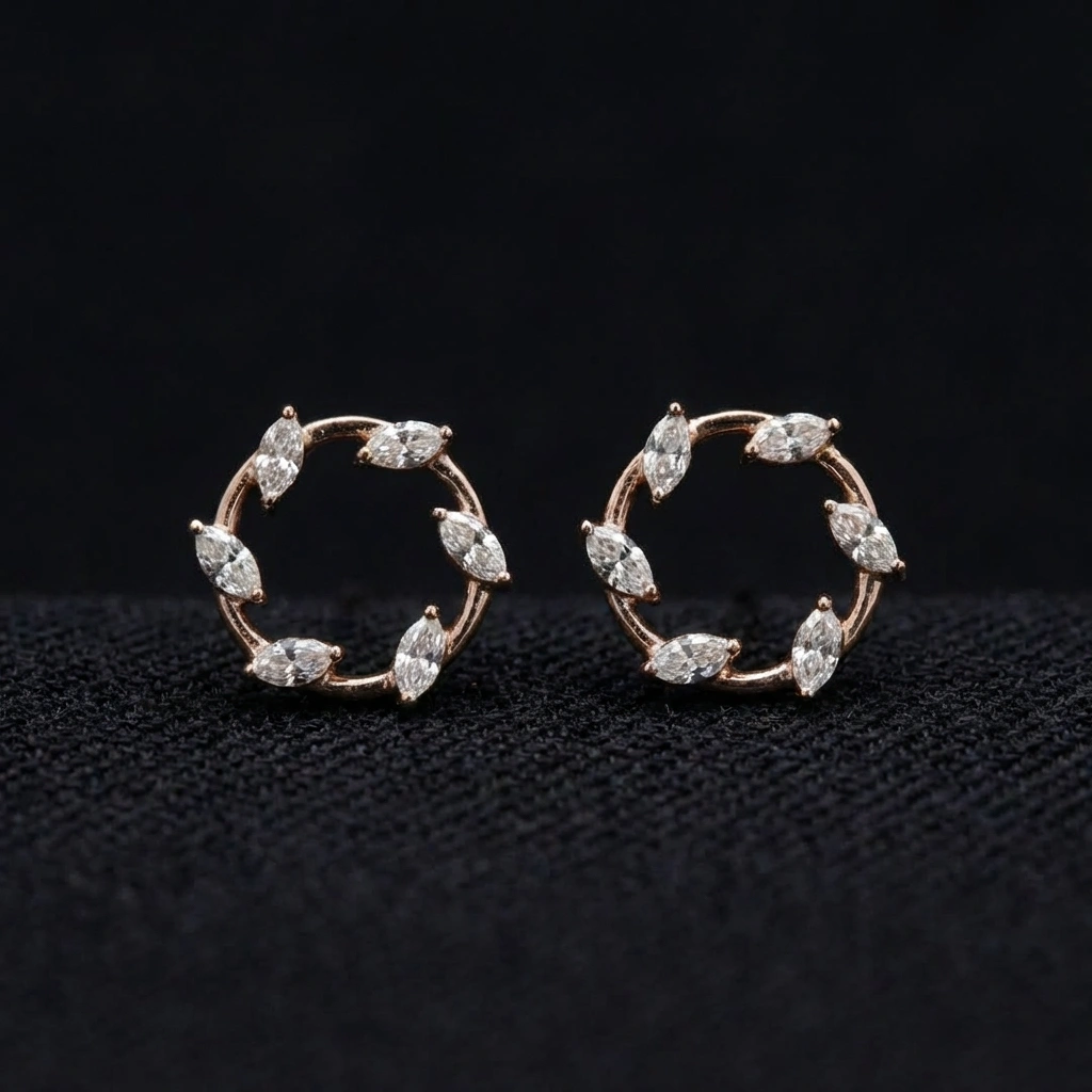 0.38 TCW Marquise Cut Diamond Stud Earrings | Solid 18KT Rose Gold | Handcrafted Minimalist Luxury