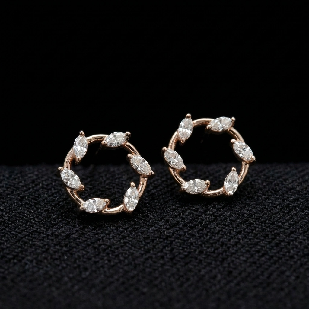 0.38 TCW Marquise Cut Diamond Stud Earrings | Solid 18KT Rose Gold | Handcrafted Minimalist Luxury view 3