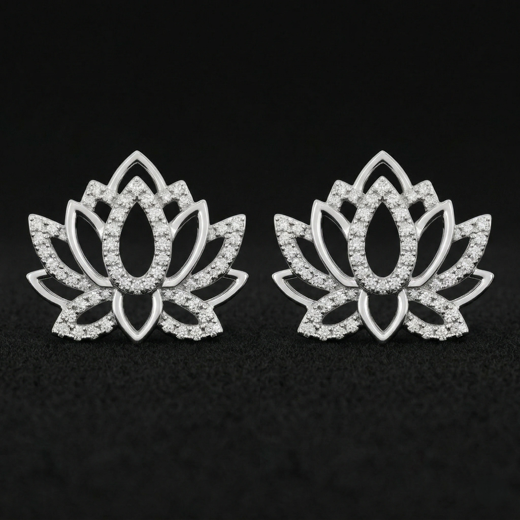 0.50 CT Round Brilliant Diamond Lotus Stud Earrings | Platinum 950