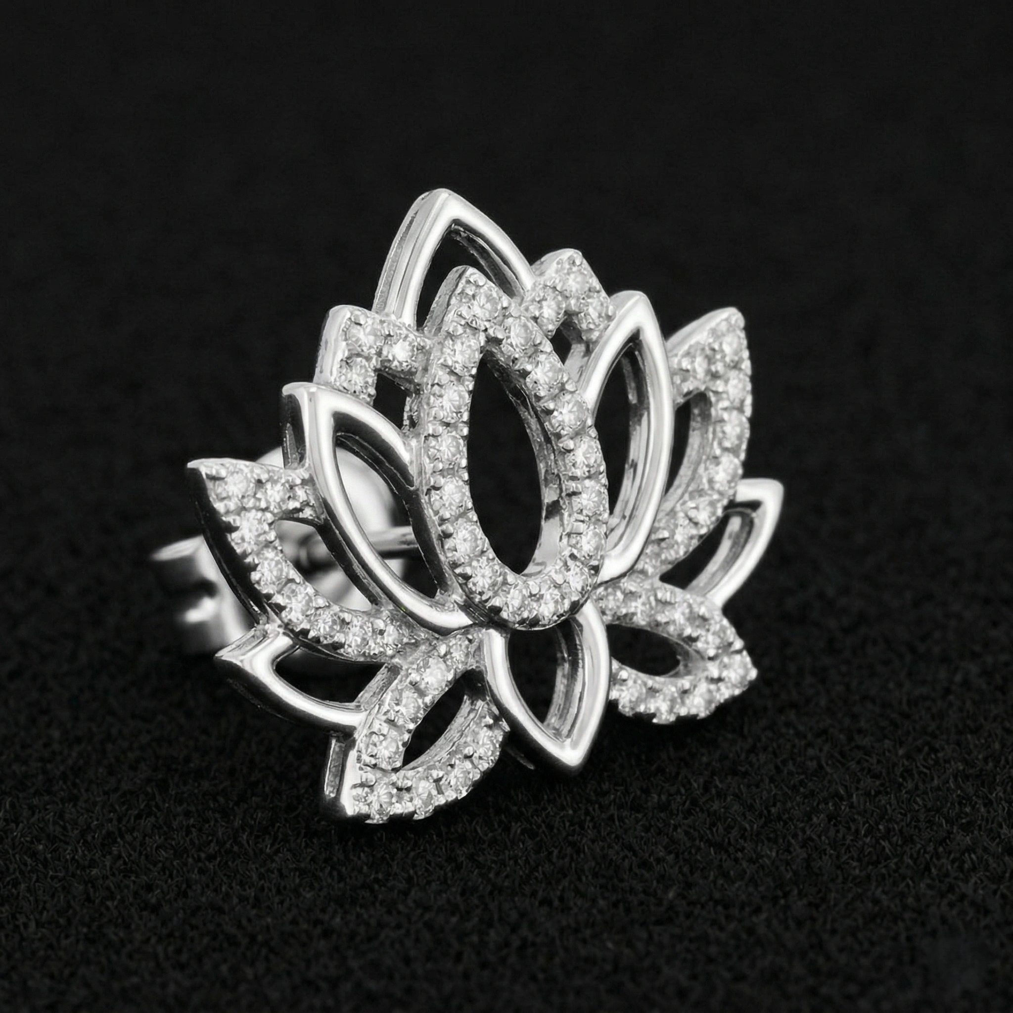 0.50 CT Round Brilliant Diamond Lotus Stud Earrings | Platinum 950 view 3