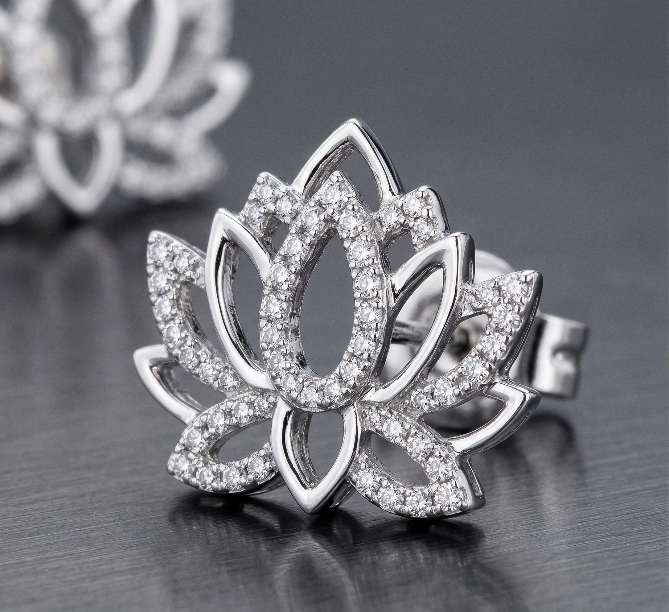 0.50 CT Round Brilliant Diamond Lotus Stud Earrings | Platinum 950 view 4
