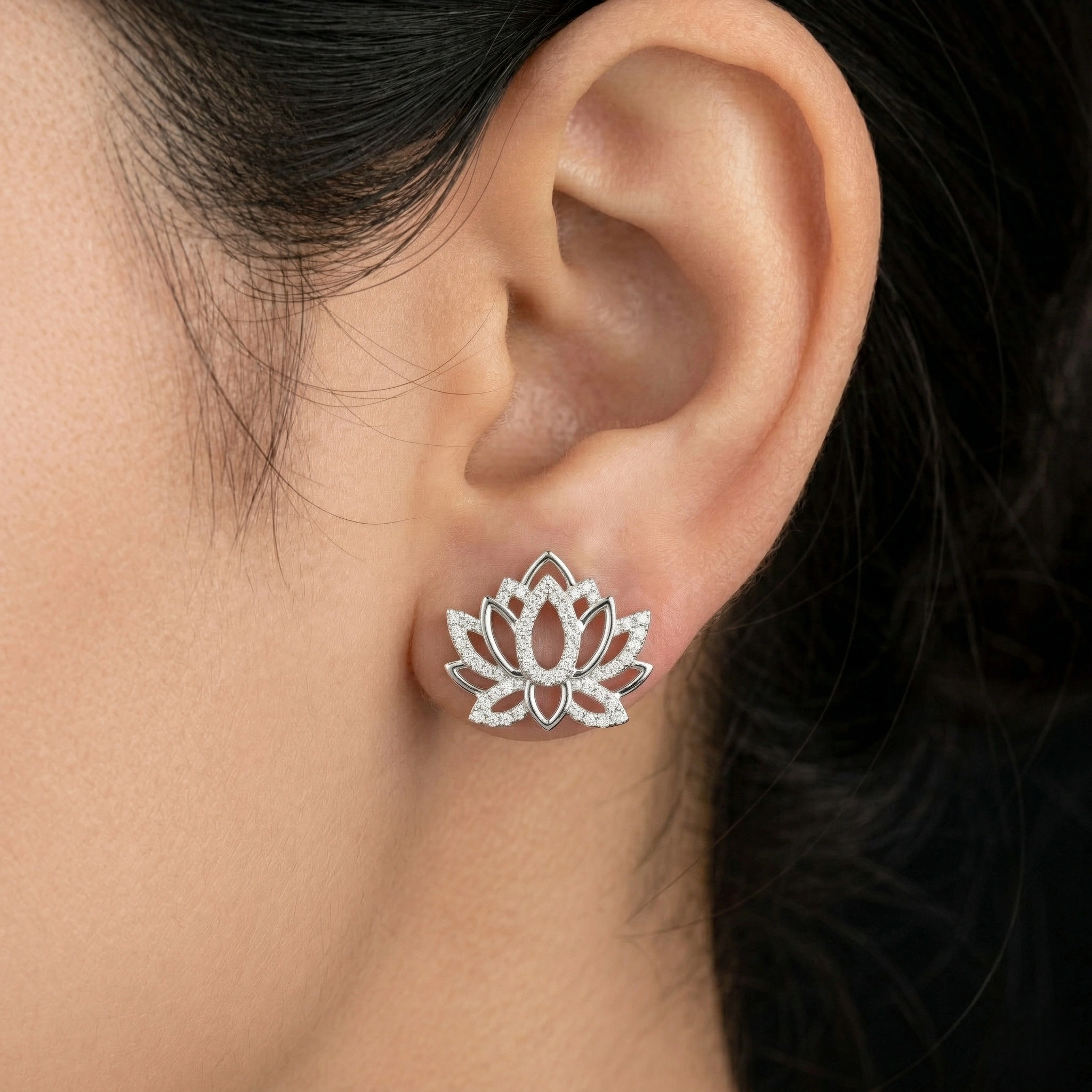 0.50 CT Round Brilliant Diamond Lotus Stud Earrings | Platinum 950 view 5