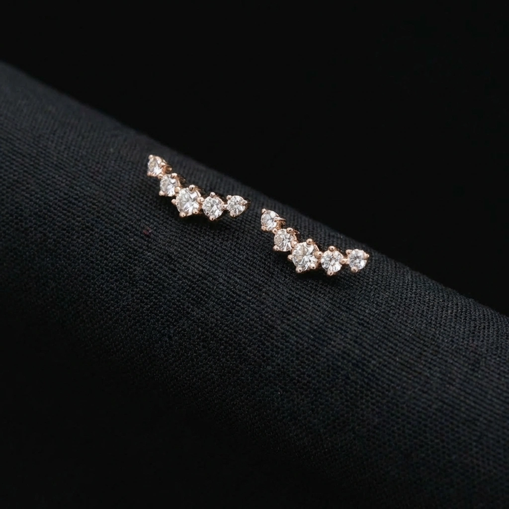 0.61 TCW Round Brilliant Diamond Stud Earrings | Solid 18KT Rose Gold | Handcrafted Luxury view 3