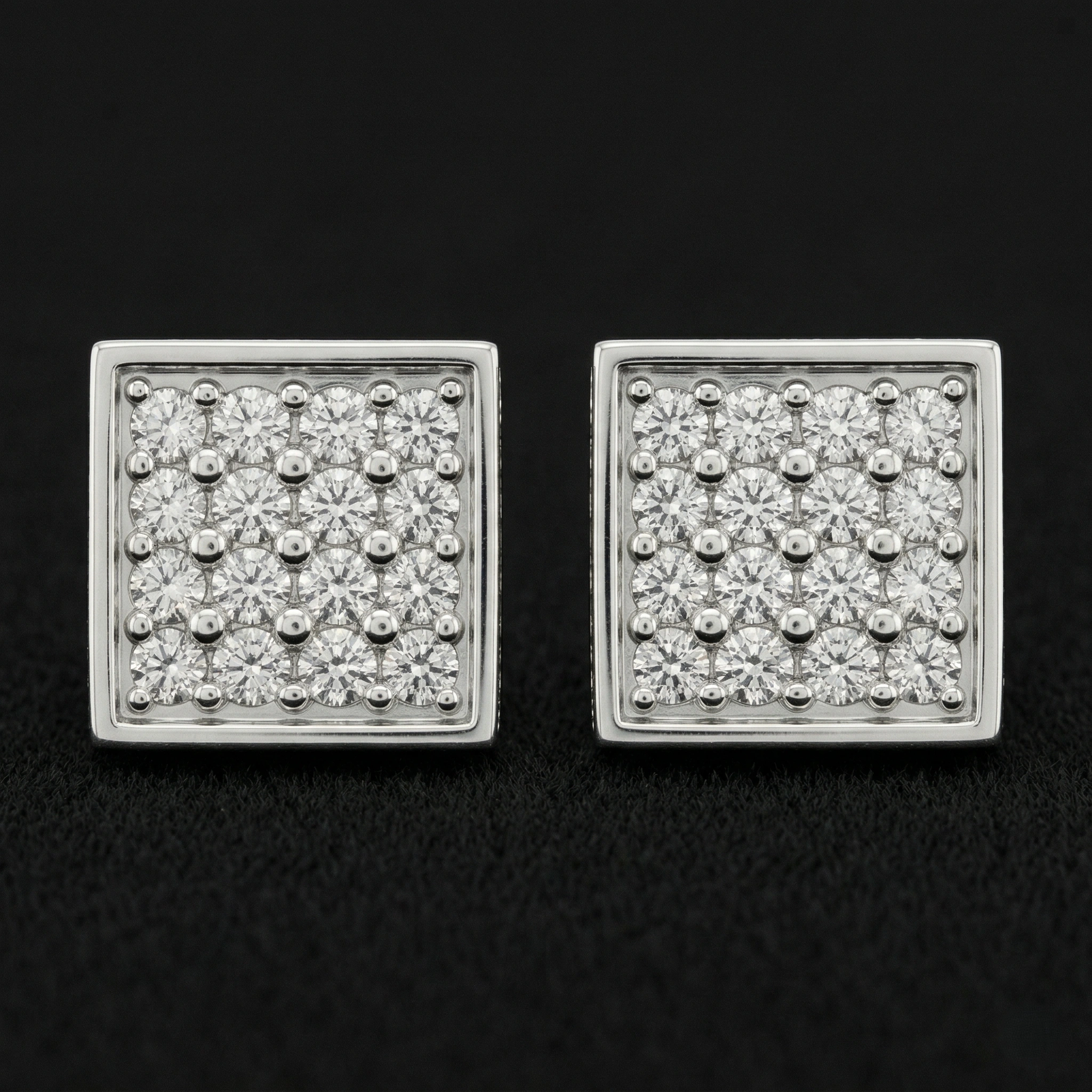0.70 CT Round Brilliant Square Pavé Diamond Stud Earrings | Platinum 950