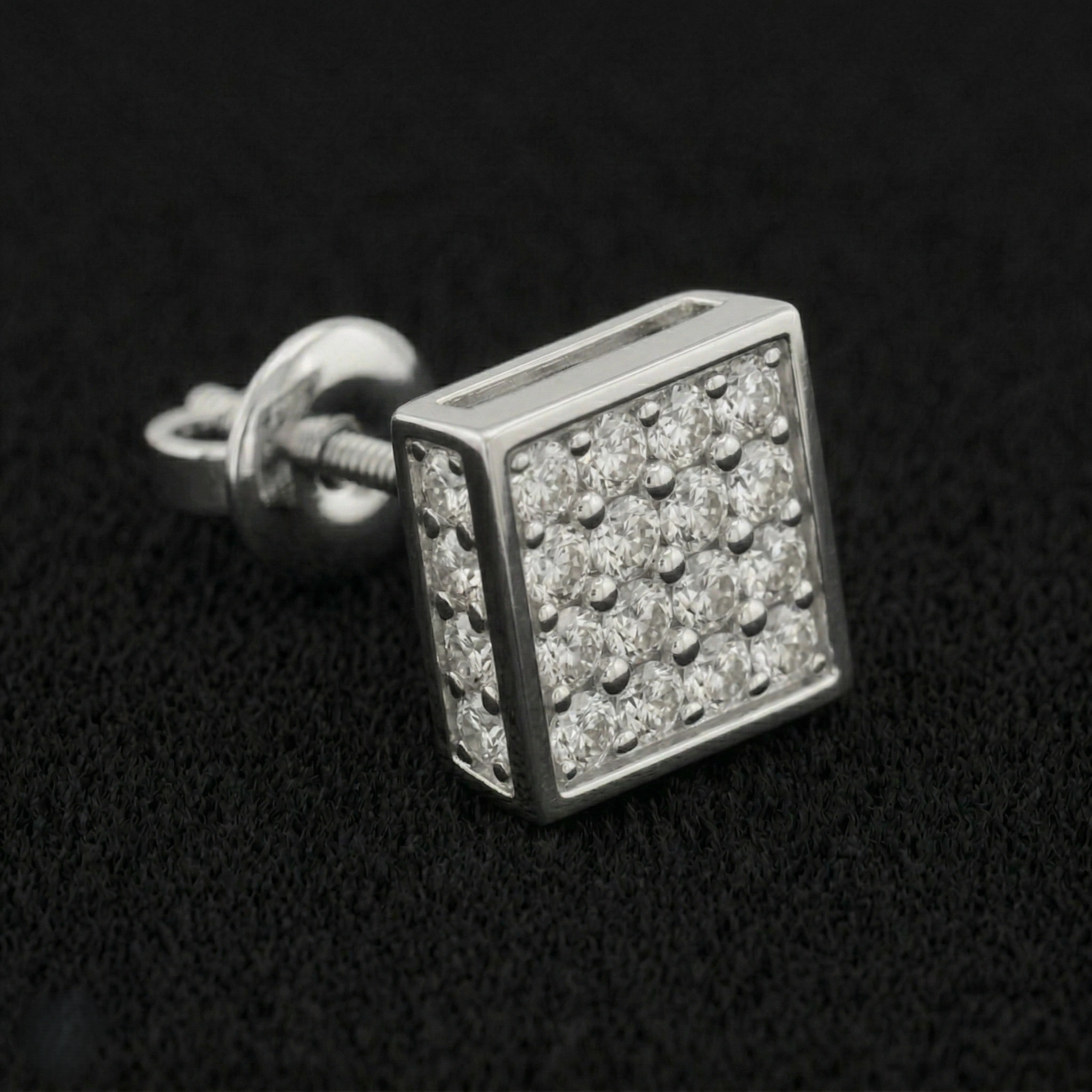 0.70 CT Round Brilliant Square Pavé Diamond Stud Earrings | Platinum 950 view 3