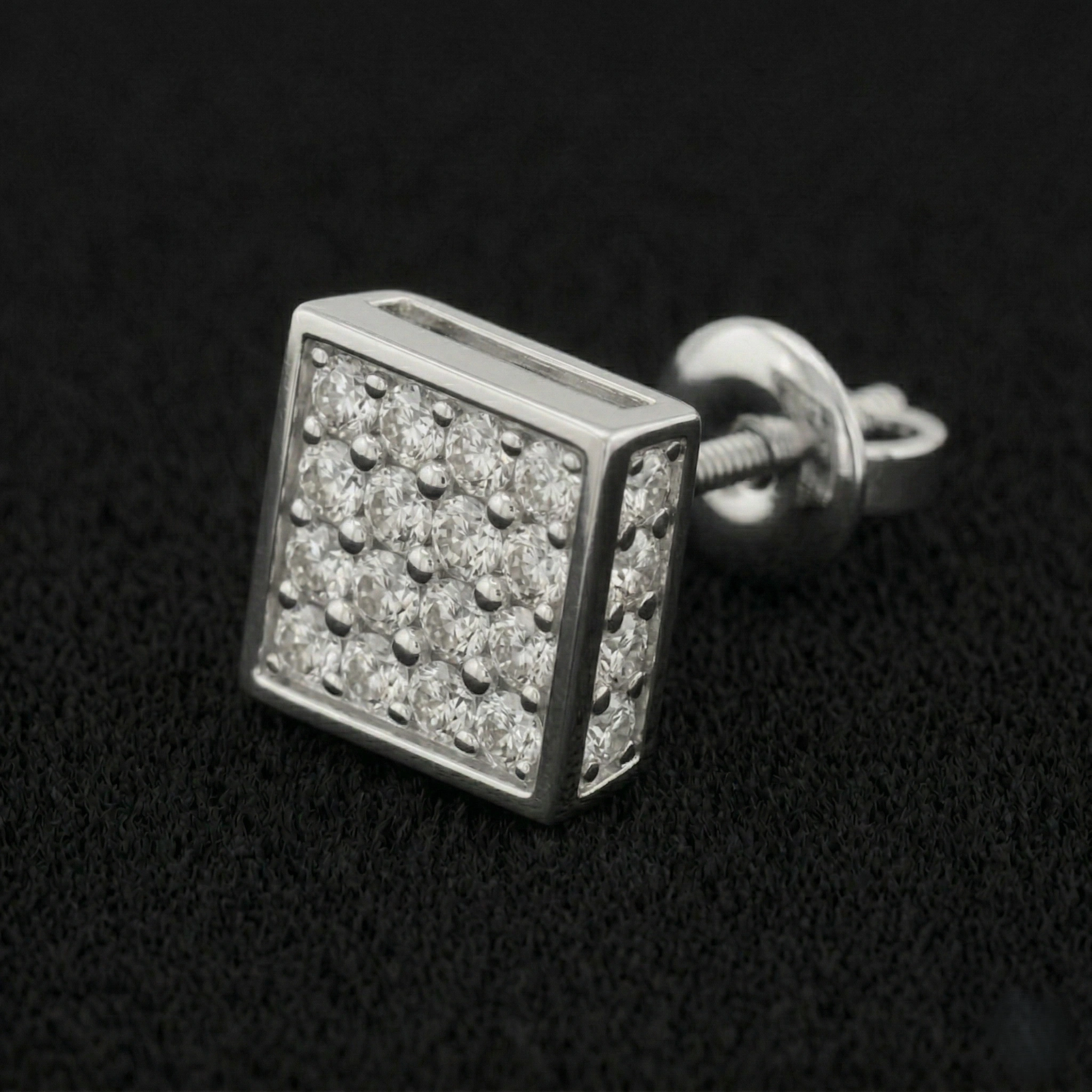 0.70 CT Round Brilliant Square Pavé Diamond Stud Earrings | Platinum 950 view 4