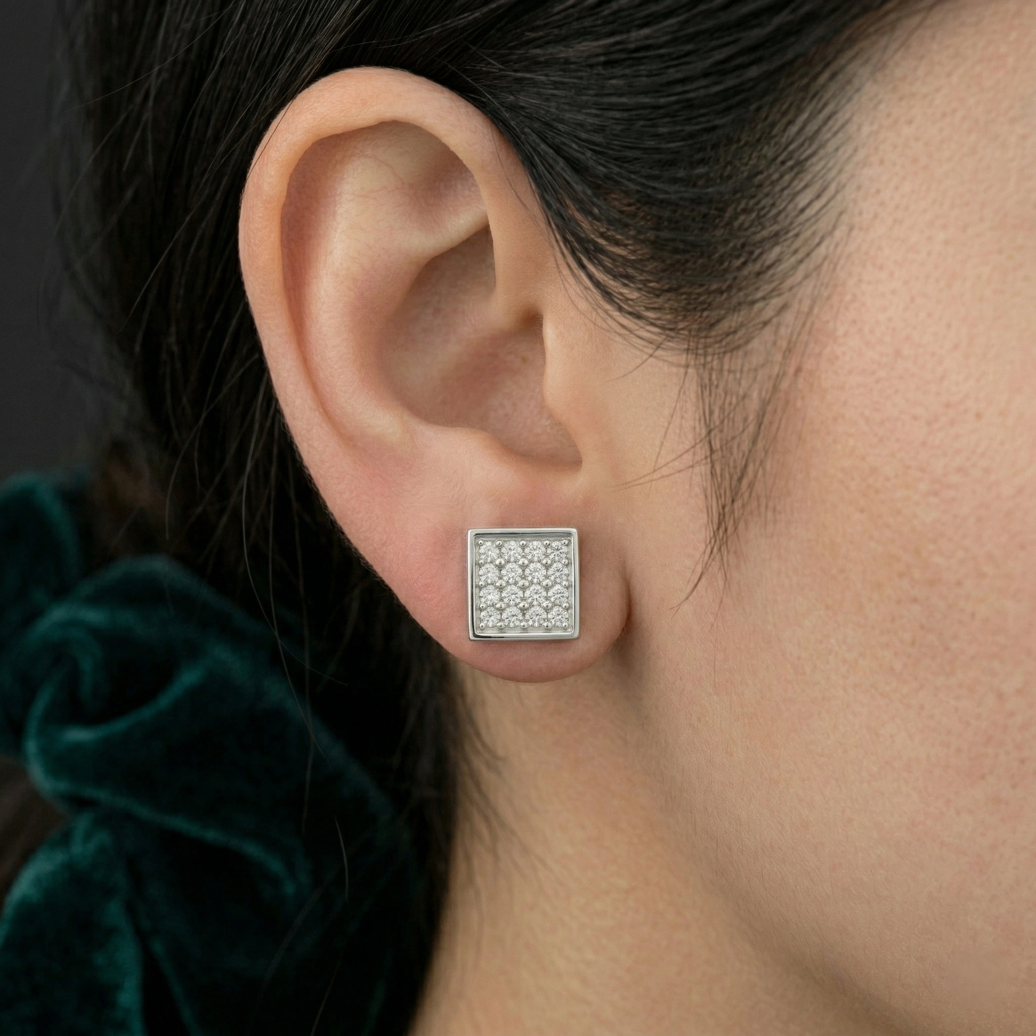 0.70 CT Round Brilliant Square Pavé Diamond Stud Earrings | Platinum 950 view 5