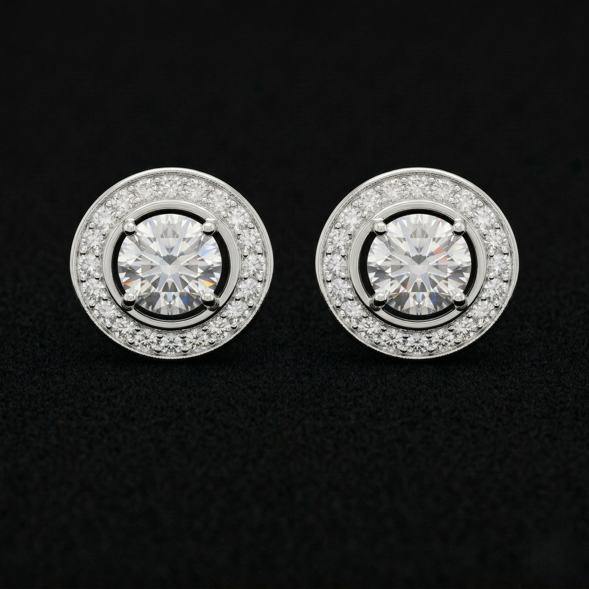 0.75 CT Round Brilliant Double Halo Diamond Stud Earrings | Platinum 950