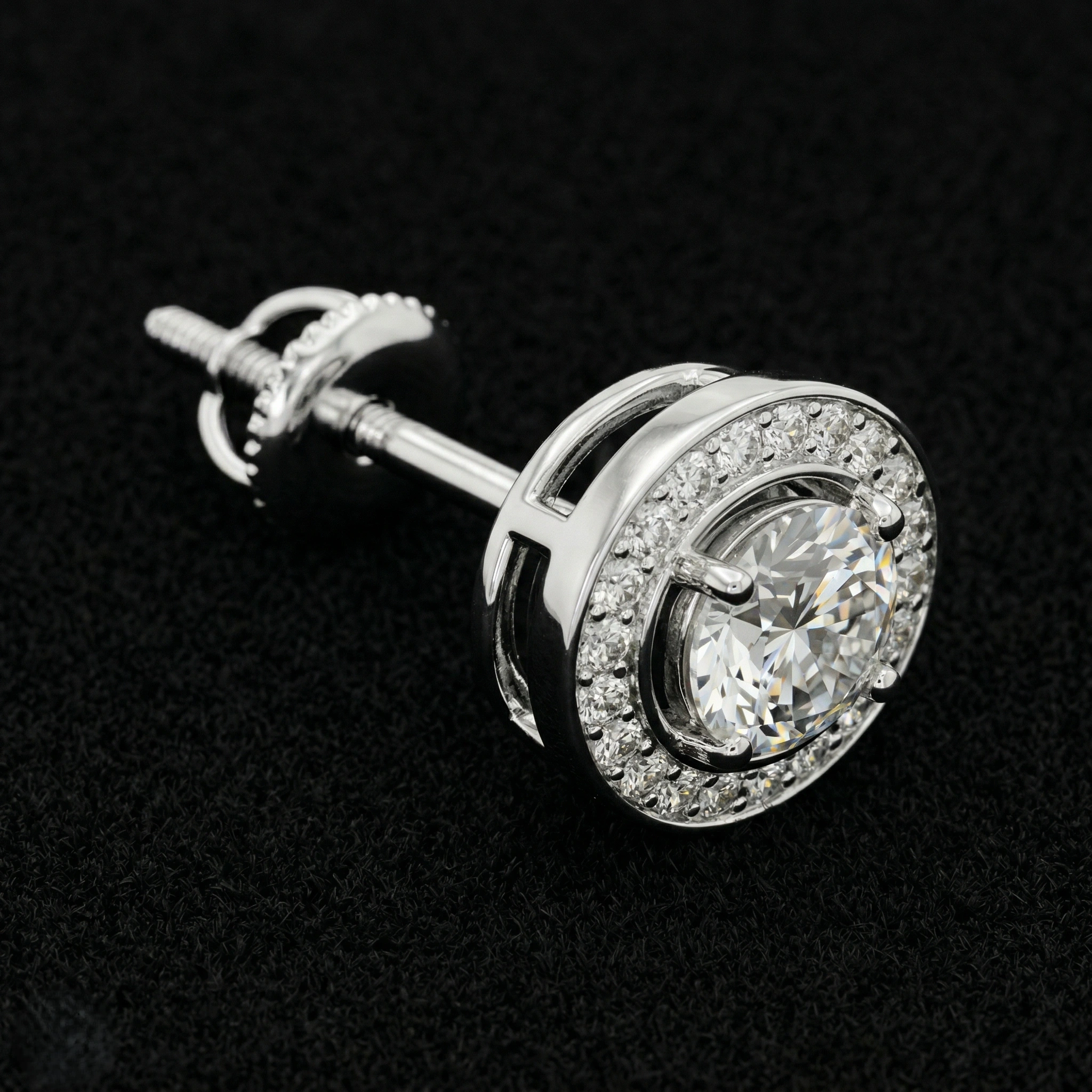 0.75 CT Round Brilliant Double Halo Diamond Stud Earrings | Platinum 950 view 3