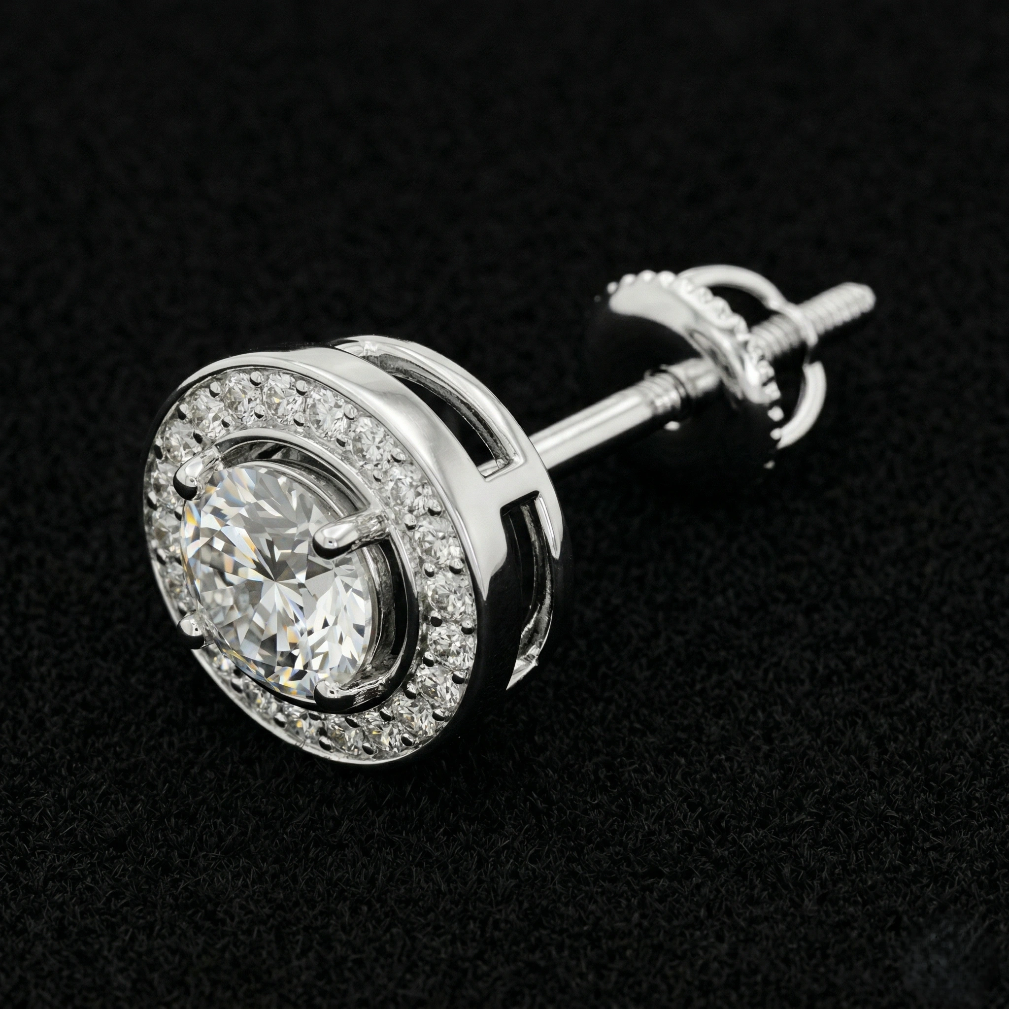 0.75 CT Round Brilliant Double Halo Diamond Stud Earrings | Platinum 950 view 4