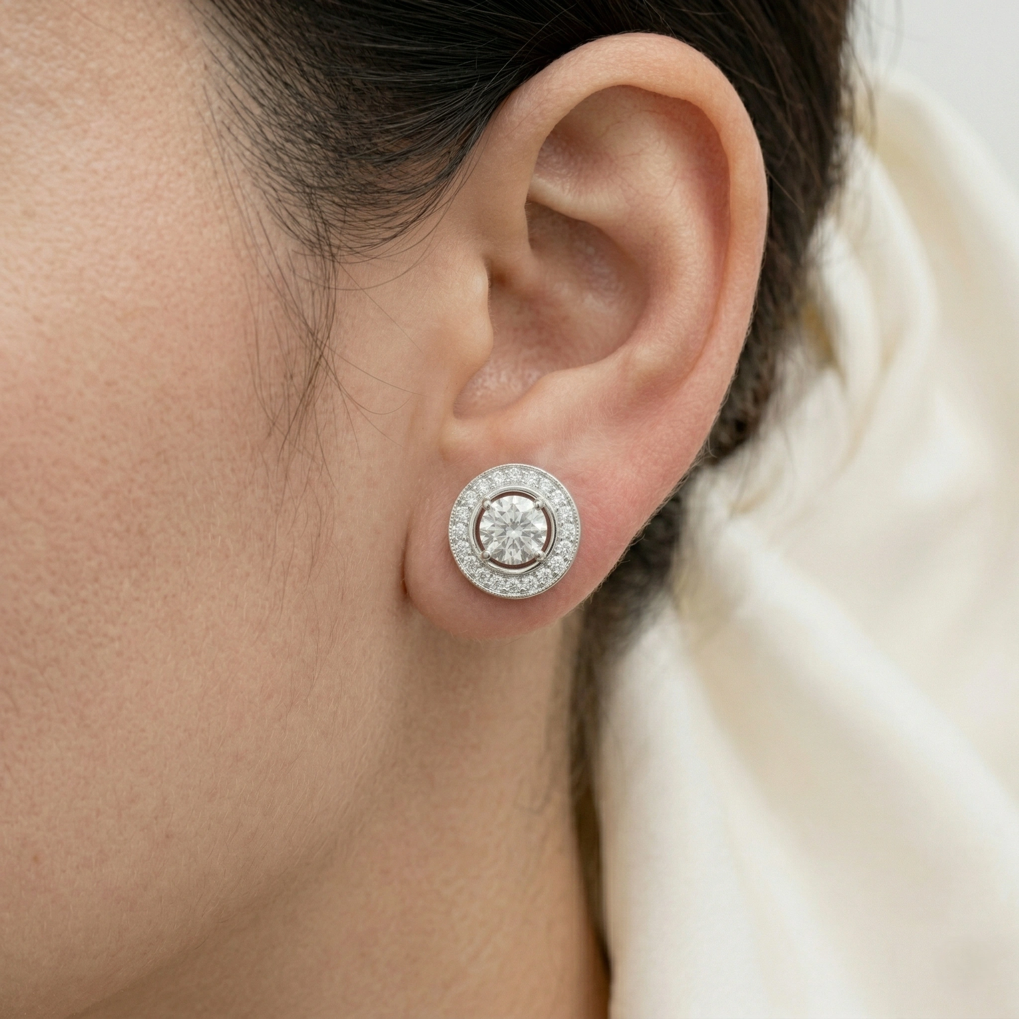 0.75 CT Round Brilliant Double Halo Diamond Stud Earrings | Platinum 950 view 5