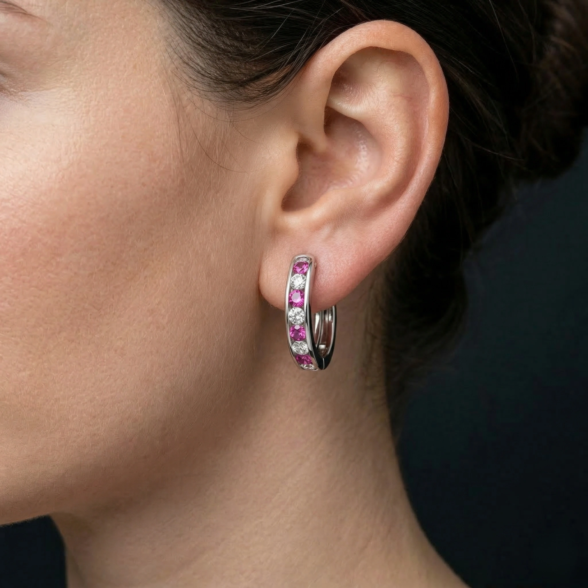 Pink Lab Grown Diamond Hoop Earrings in Platinum 950 view 6