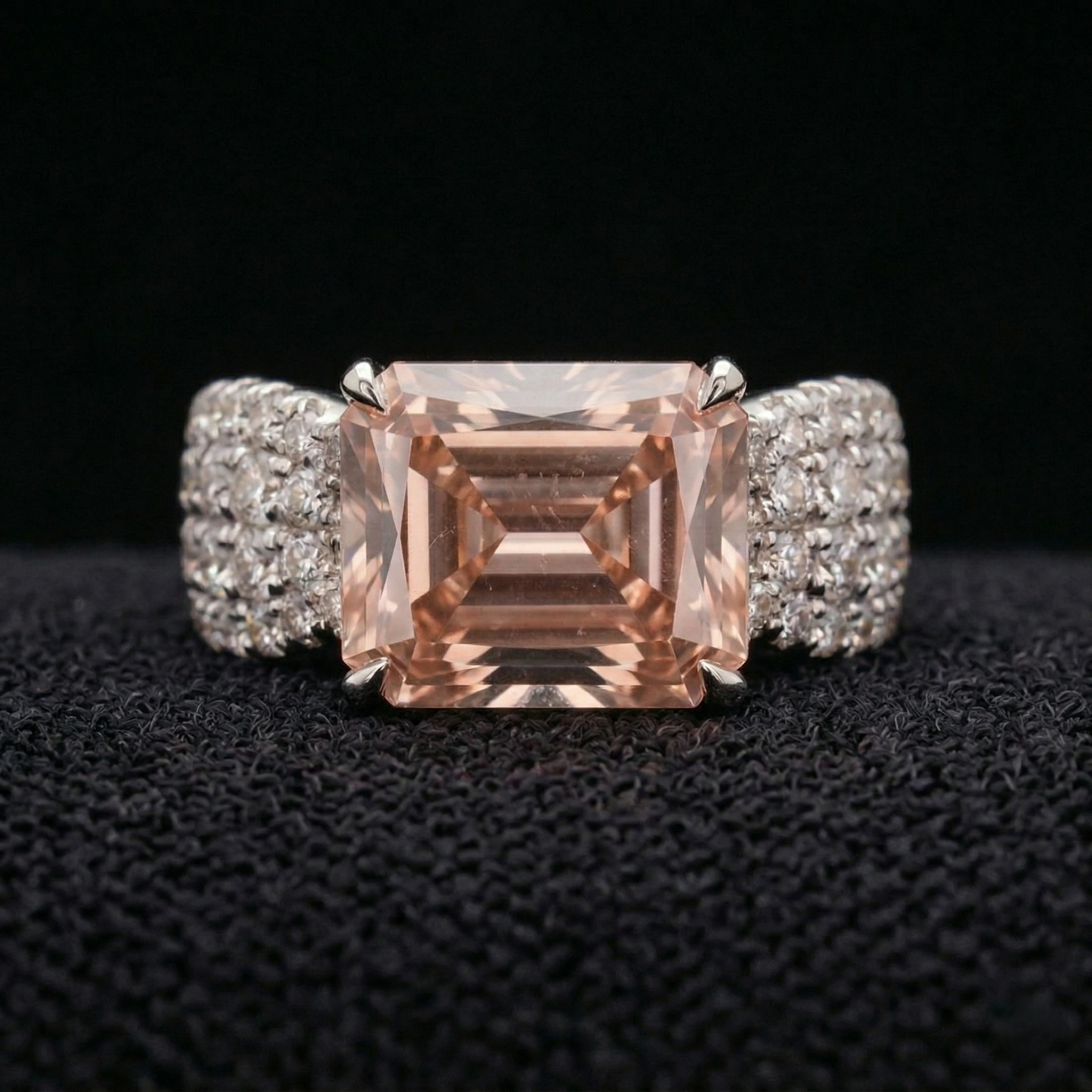10.10 CT Fancy Pink Cushion Cut Diamond Ring with Triple Pavé Band | Platinum 950