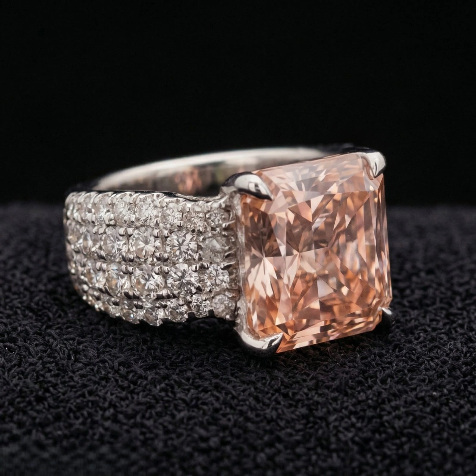 10.10 CT Fancy Pink Cushion Cut Diamond Ring with Triple Pavé Band | Platinum 950 view 3