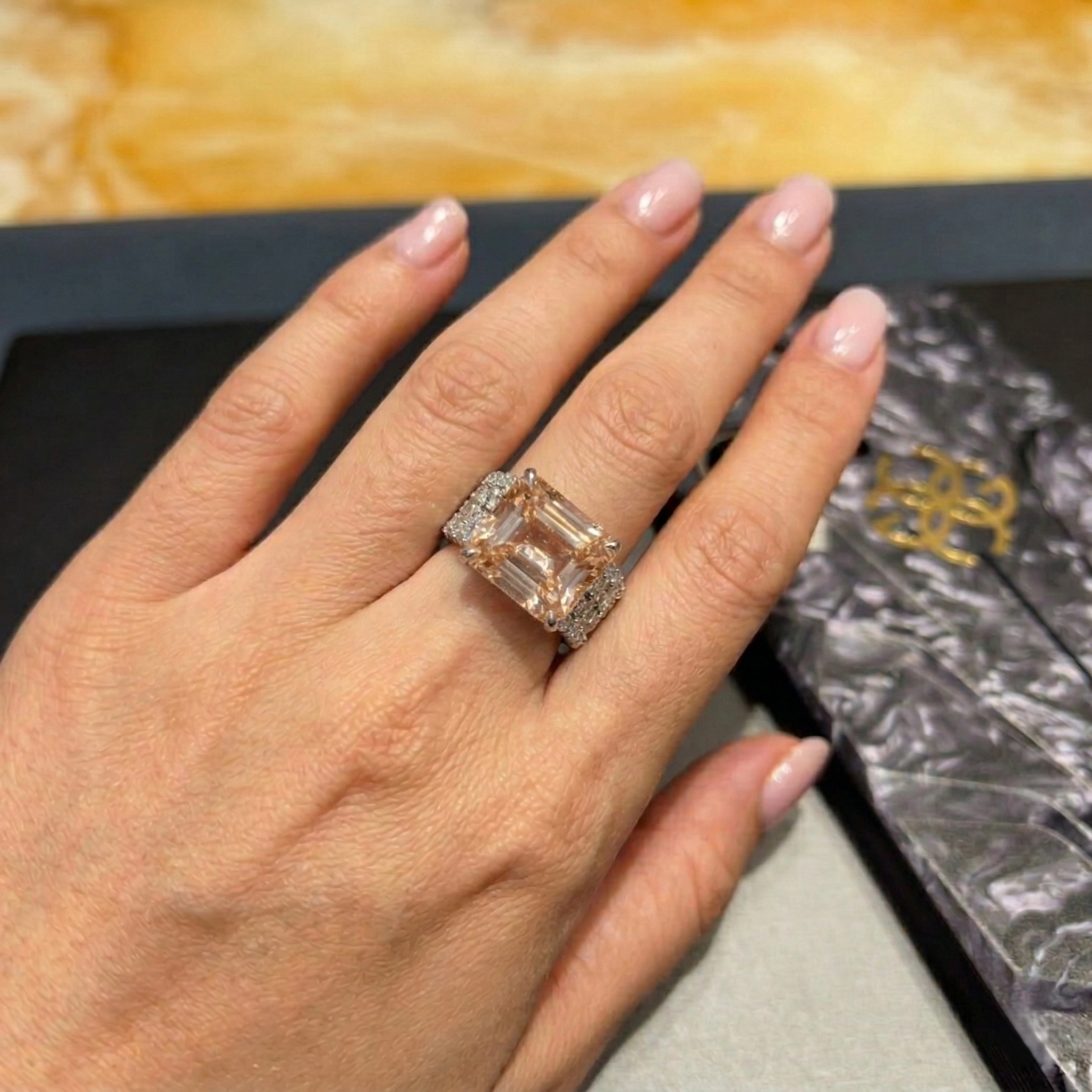 10.10 CT Fancy Pink Cushion Cut Diamond Ring with Triple Pavé Band | Platinum 950 view 5