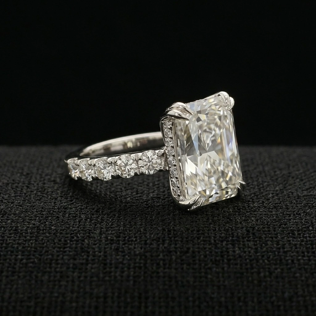 10.10 TCW Radiant Cut Diamond Masterpiece Ring | 9.00 CT IGI Certified | Solid Platinum 950 view 3