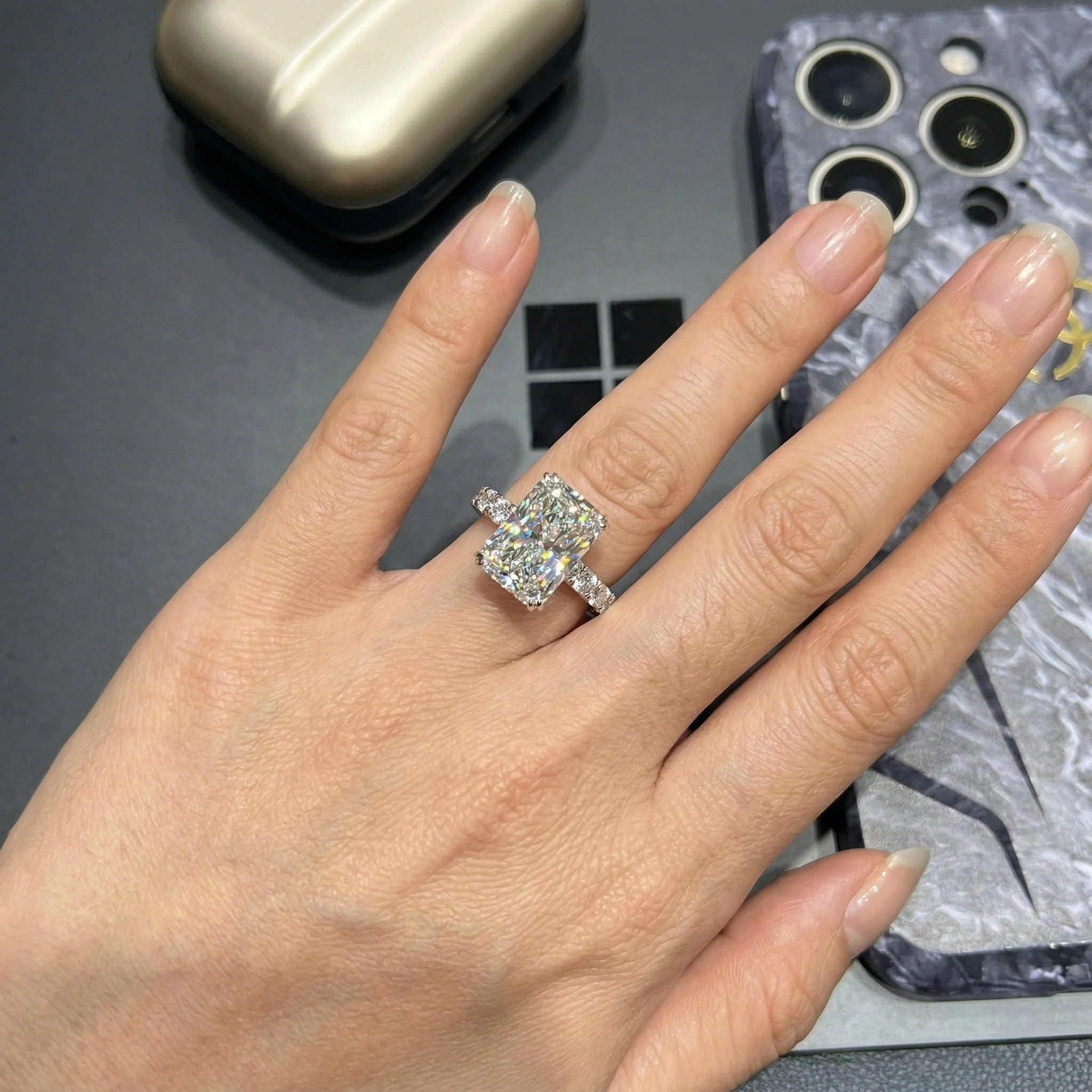 10.10 TCW Radiant Cut Diamond Masterpiece Ring | 9.00 CT IGI Certified | Solid Platinum 950 view 6