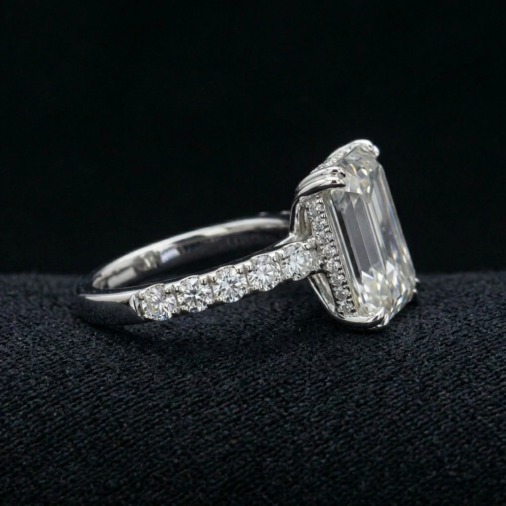 10.30 TCW Emerald Cut Diamond Masterpiece Ring | 8.50 CT IGI Certified | Solid Platinum 950 | 13.2 Grams view 3